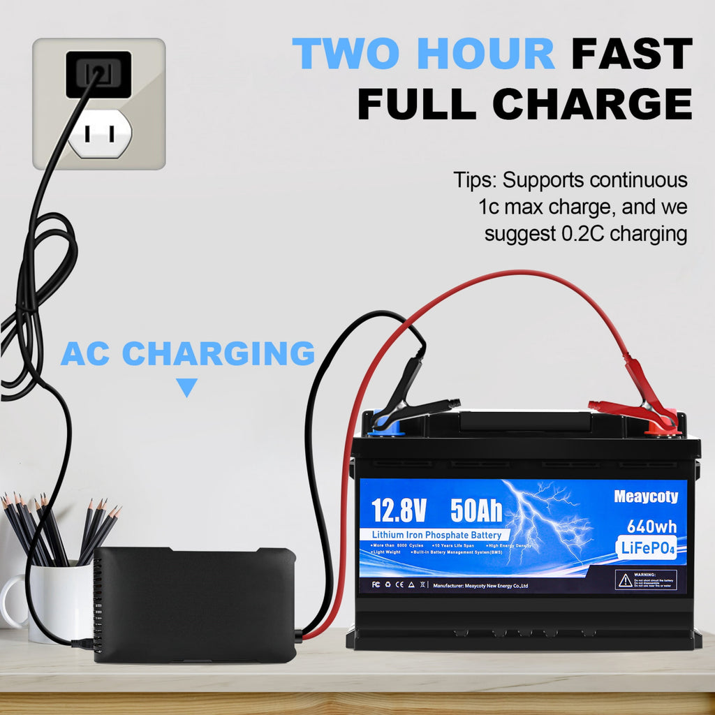 Meaycoty 12V 50Ah Lithium Iron Phosphate Battery 640wh 12V LiFePO4 Battery for Trolling Motor Boat RV