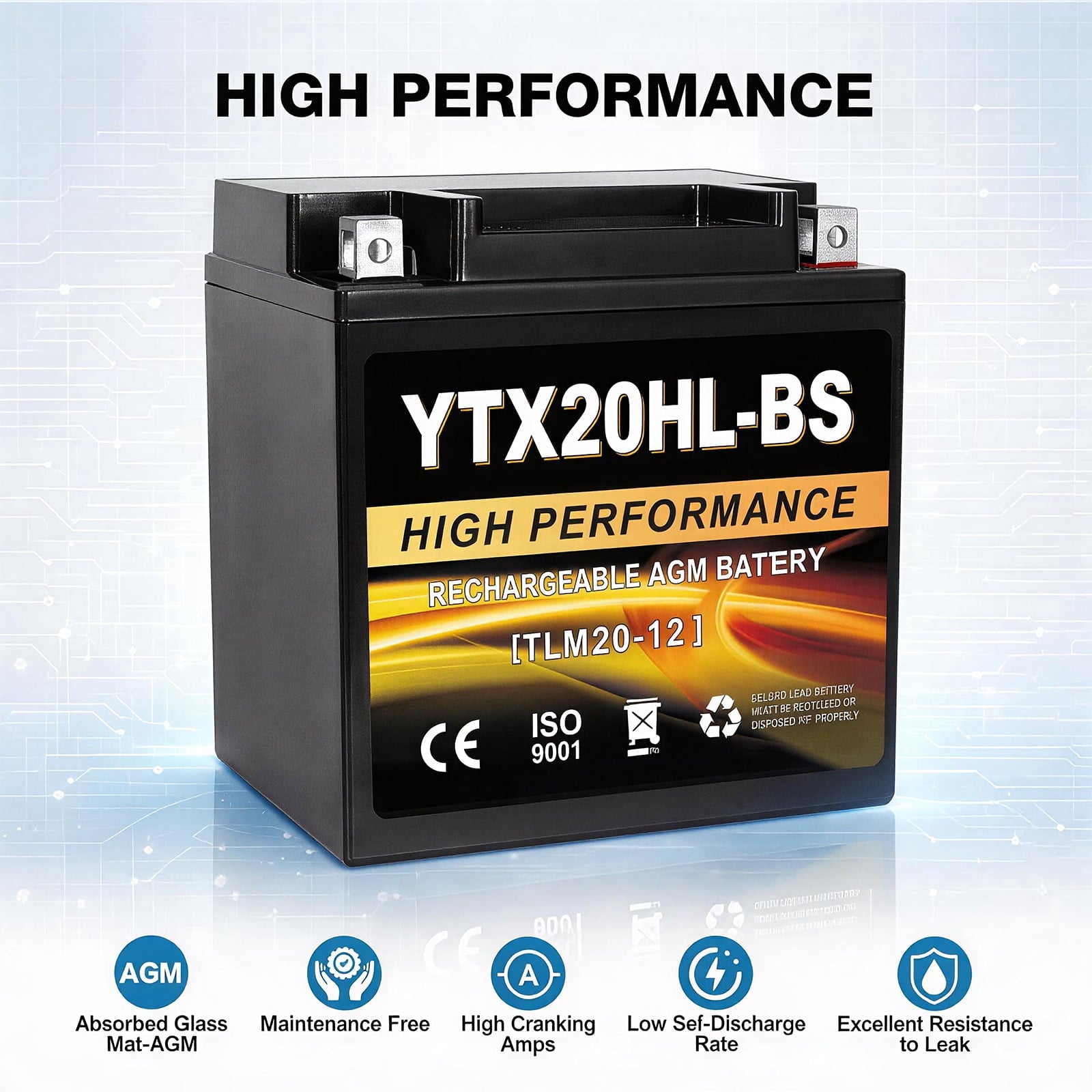 Anlibatt YTX20HL-BS Motorcycle Battery 12V 18Ah 300CCA Rechargeable Sealed Batteries Powersport Replacement for ATV, Scooter, Jet ski, Dirt Bike
