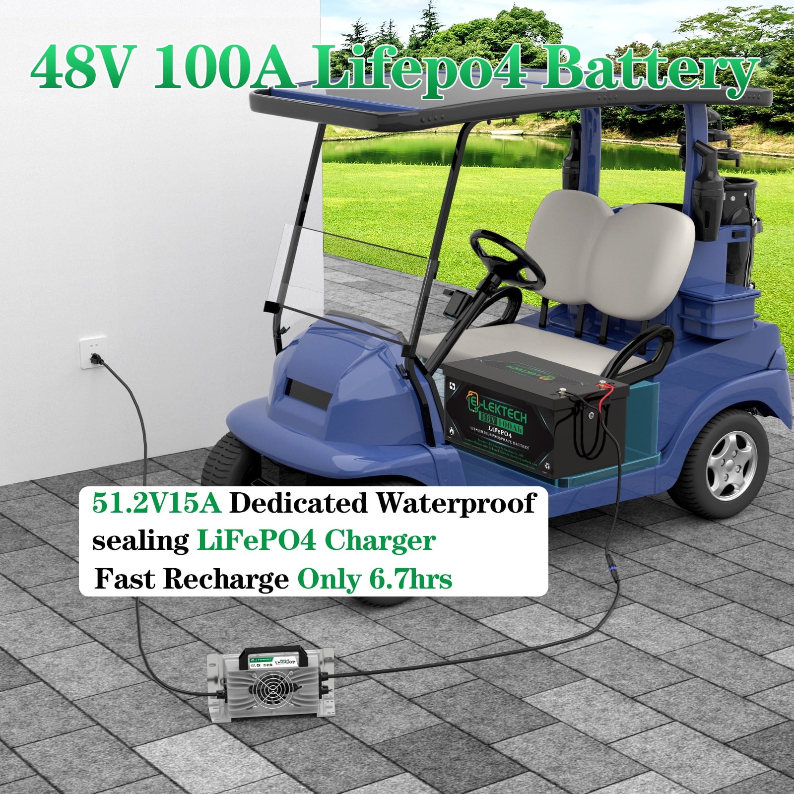 48V 100Ah Lithium Golf Cart Battery with Charger, Touch Monitor & Mobile APP, Built-in 200A BMS, Perfect for Golf Cart, RV, Solar