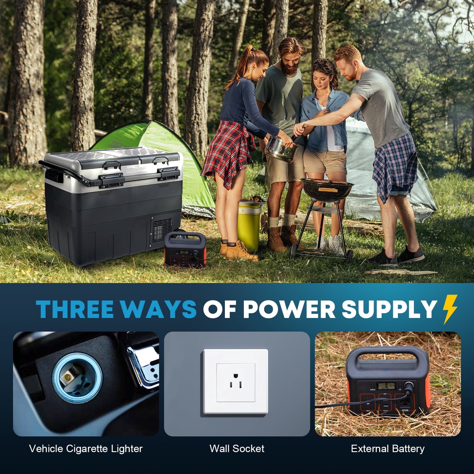 Kohree 53QT (50L) Portable Car Refrigerator Freezer 12V/24V DC Dual Zone Electric Cooler -7°F-50°F with Wheels & Handle for RV, Truck, Boat, Camping, Outdoor