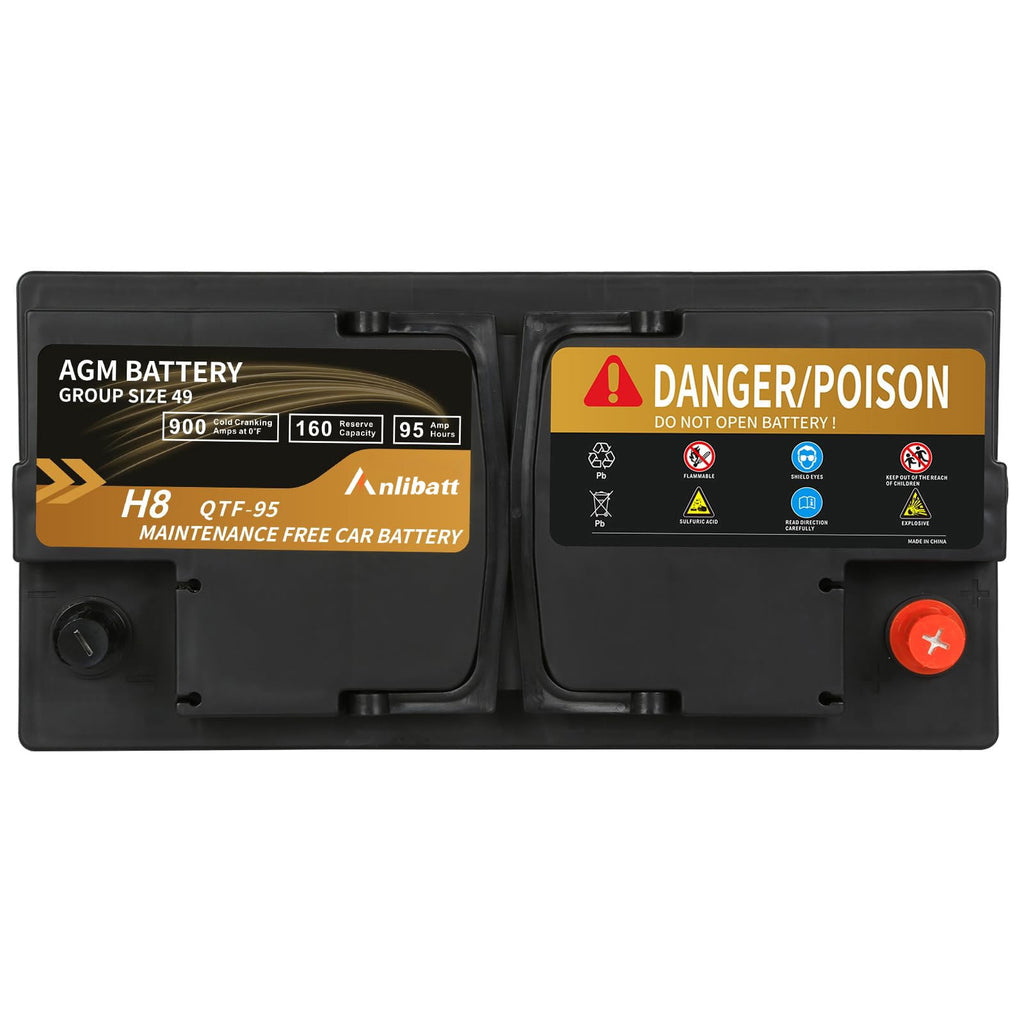 Anlibatt Platinum AGM Group 49 Battery, 12 Volt Rechargeable Automotive Batteries for Car, H8 900CCA 95Ah 160RC
