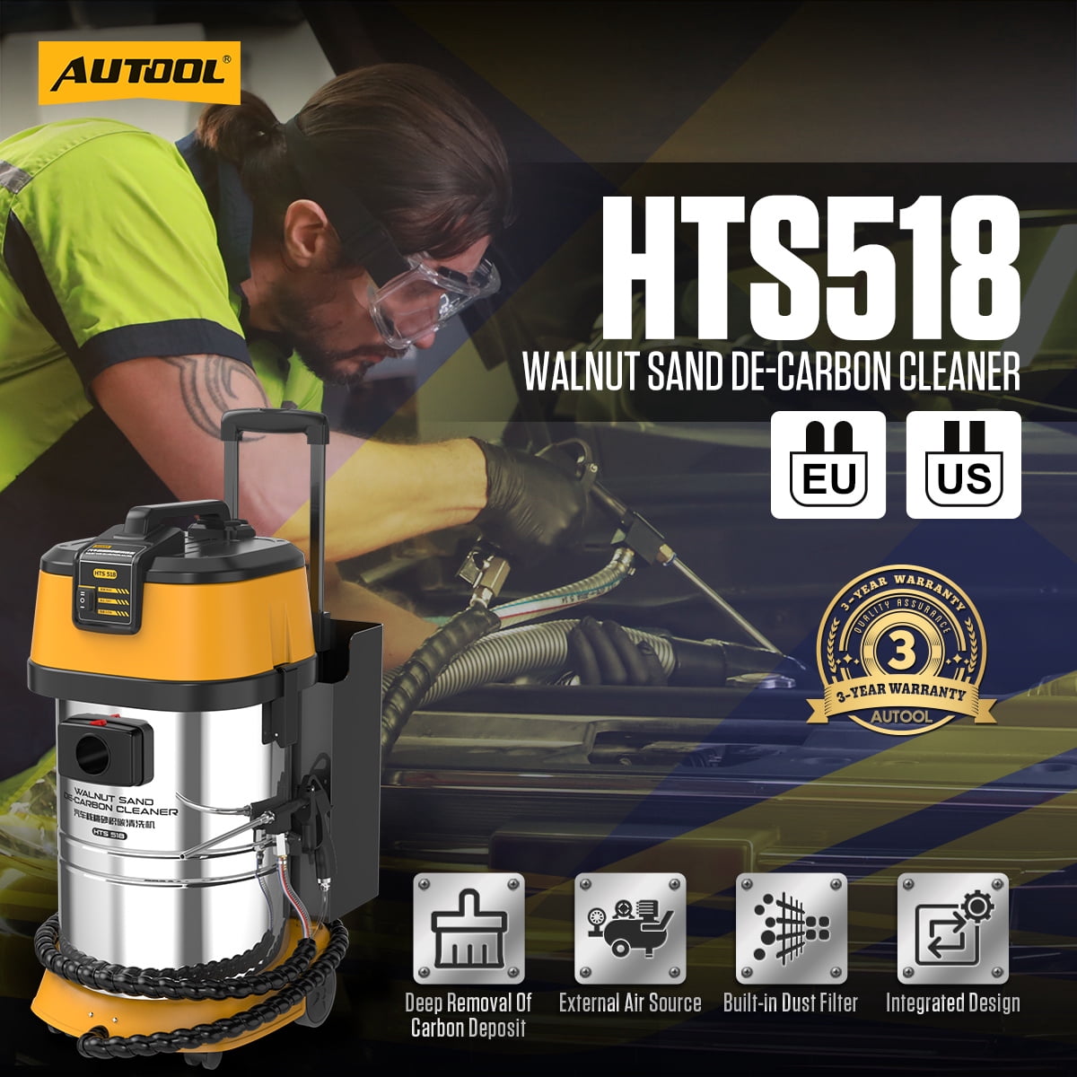 Autool HTS558 Walnut Blaster, 1200W Engine Intake Valve Carbon Cleaner, 13L Capacity with Extension Nozzle & Built-in Filter