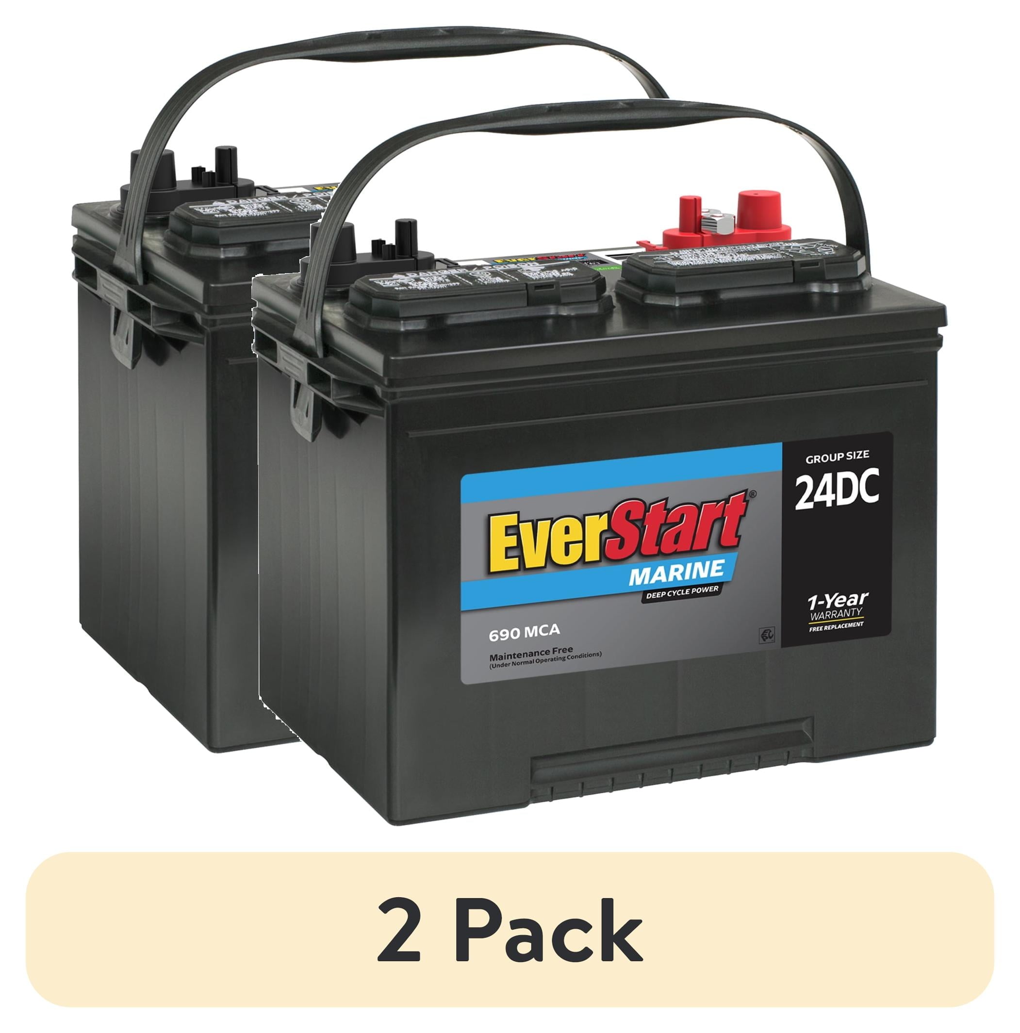 (2 pack) EverStart Lead Acid Marine & RV Deep Cycle Battery, Group Size 24DC 12 Volt, 690 MCA*