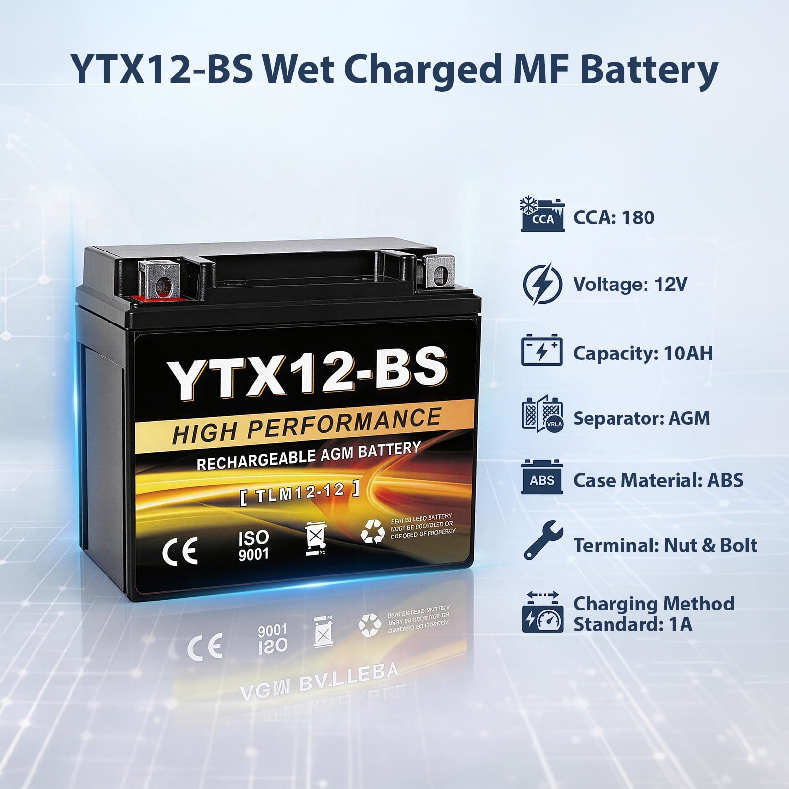 Anlibatt YTX20HL-BS Motorcycle Battery 12V 18Ah 300CCA Rechargeable Sealed Batteries Powersport Replacement for ATV, Scooter, Jet ski, Dirt Bike