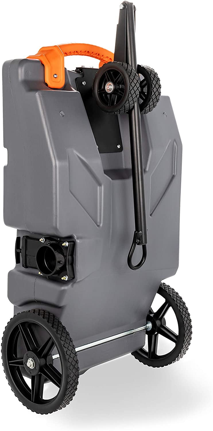 Camco Rhino Camper/RV Portable 28 Gallon Waste Tank, Steerable No-Flat Front Wheels & Built-In Gate Valve (39007)
