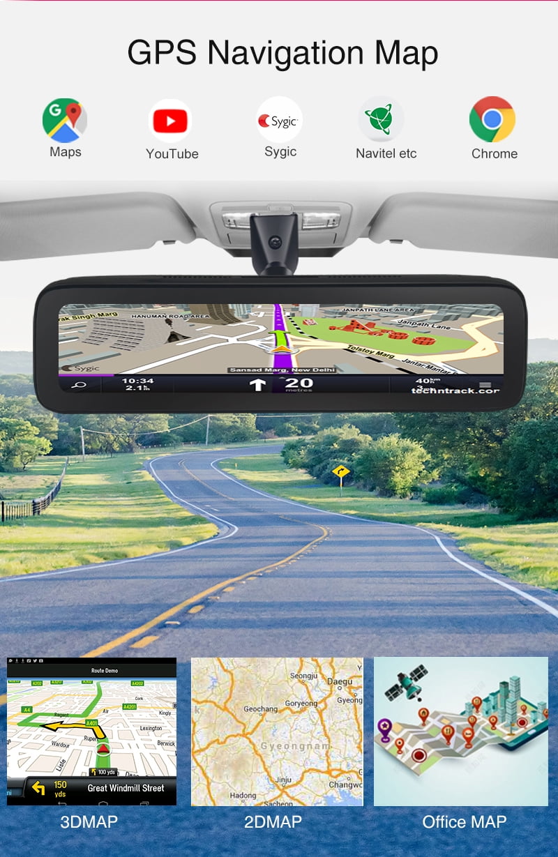 360-degree Panoramic 4CH Cameras Lens Car Dvr Backup Mirror Dash Camera with Gps