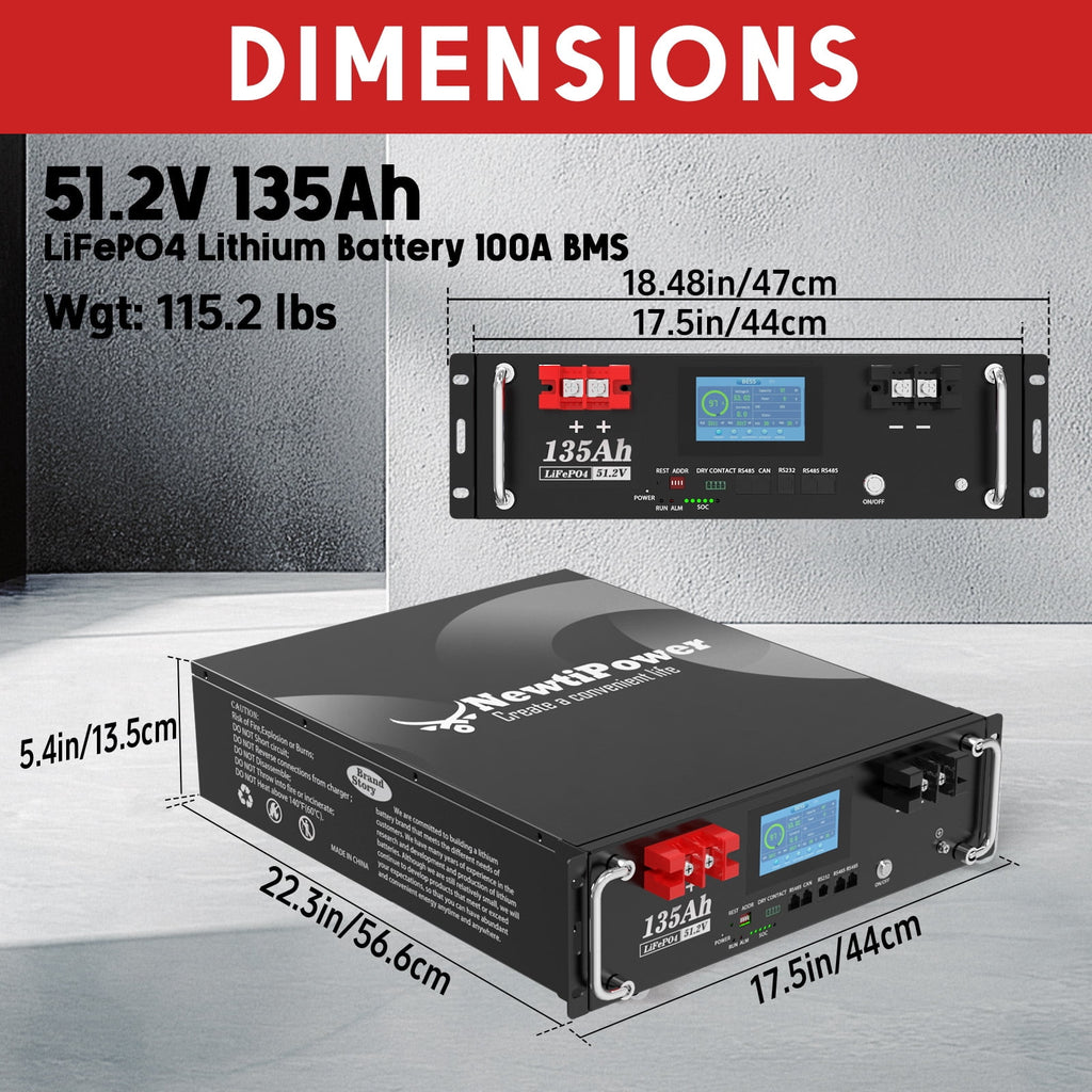 48V 135Ah 5.12KW Server Rack Lithium LiFePO4 Battery with Monitor&200A BMS Grade A Cells, Supports CAN/RS232/RS485,10000+ Cycles,Perfect for RV,Home Storage,Solar Power System