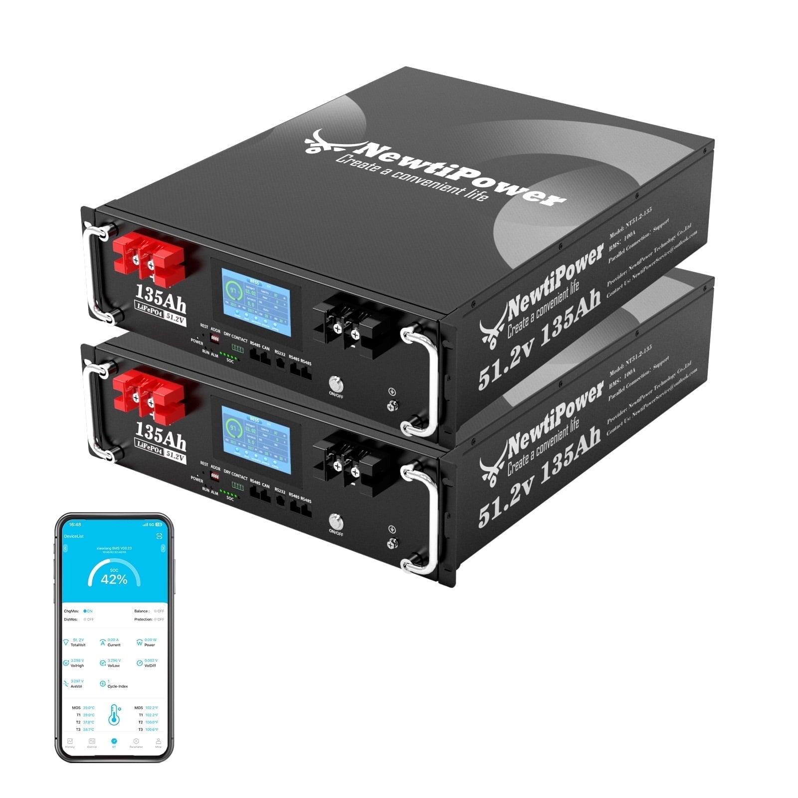 48V 100Ah 3U 5.12KW Server Rack Lithium LiFePO4 Battery with Monitor&100A BMS Grade A Cells, Supports CAN/RS232/RS485,10000+ Cycles,Perfect for RV,Home Storage,Solar Power System