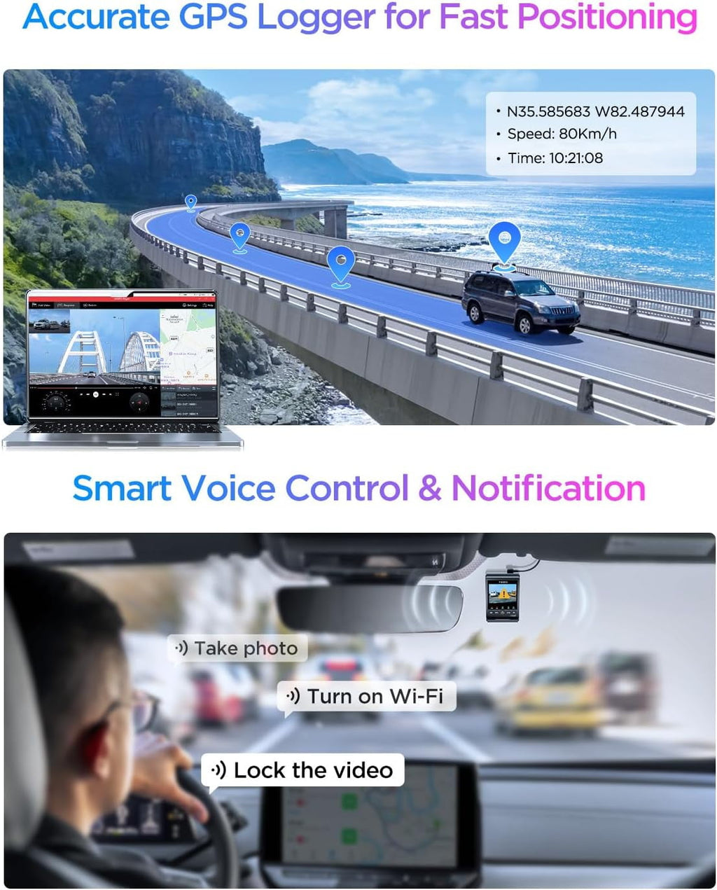 VIOFO Dash Cam A329S Front and Rear 2-Channel 4K 60FPS Dual STARVIS 2 Sensors