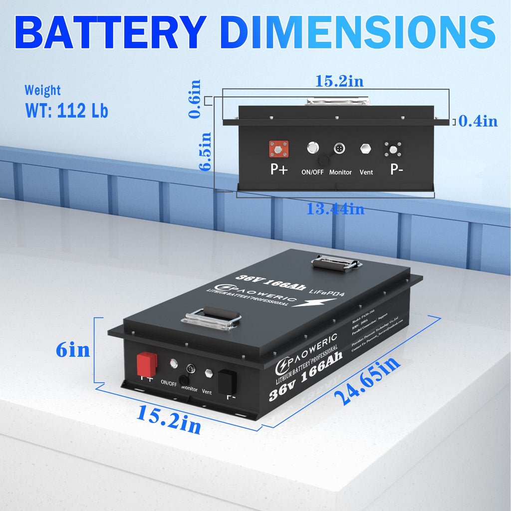 36V 100Ah LiFePO4 Lithium Battery for Golf Carts with Charger, Smart 200A BMS, LCD Display, and App Control, Up to 7680W Output, Ideal for Golf Carts and Trolling Motors