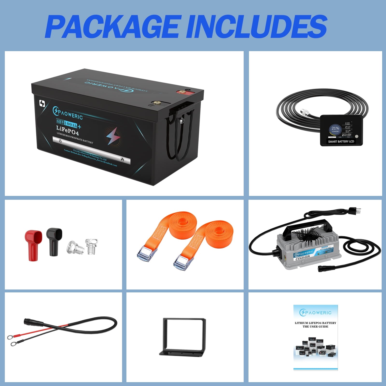 36V 100Ah LiFePO4 Lithium Battery for Golf Carts with Charger, Smart 200A BMS, LCD Display, and App Control, Up to 7680W Output, Ideal for Golf Carts and Trolling Motors