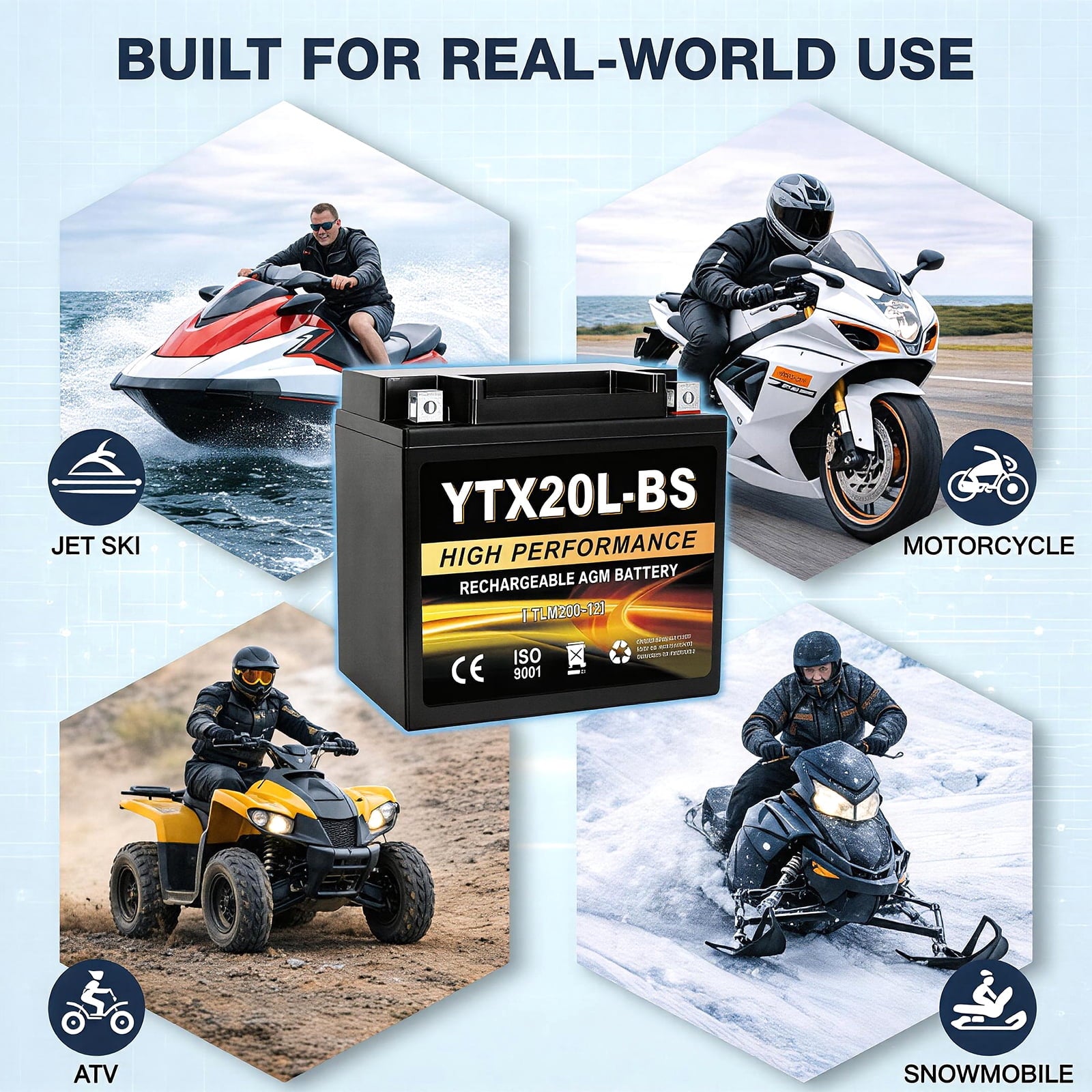 Anlibatt YTX20HL-BS Motorcycle Battery 12V 18Ah 300CCA Rechargeable Sealed Batteries Powersport Replacement for ATV, Scooter, Jet ski, Dirt Bike