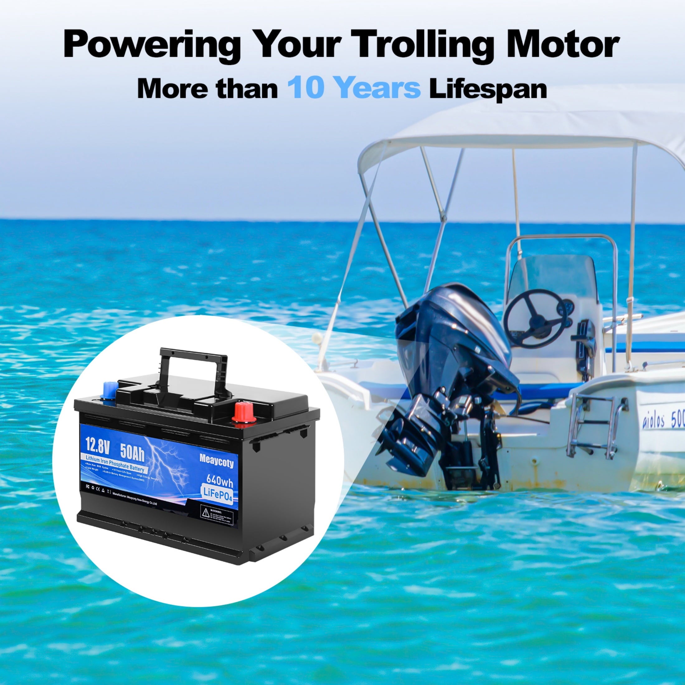 Meaycoty 12V 50Ah Lithium Iron Phosphate Battery 640wh 12V LiFePO4 Battery for Trolling Motor Boat RV