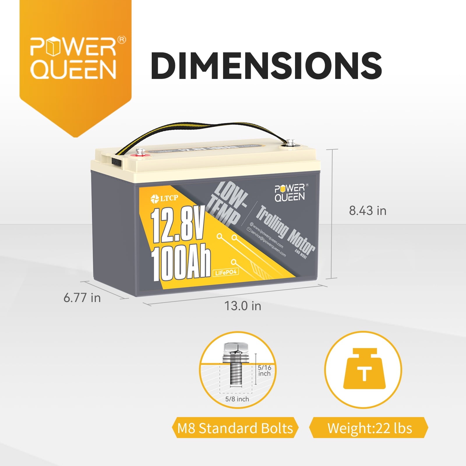 Power Queen LiFePO4 12V (12.8V) 100Ah Lithium Battery Group Size 31,Low Temp cut-off for 30-70lb Trolling Motor RV Marine Solar