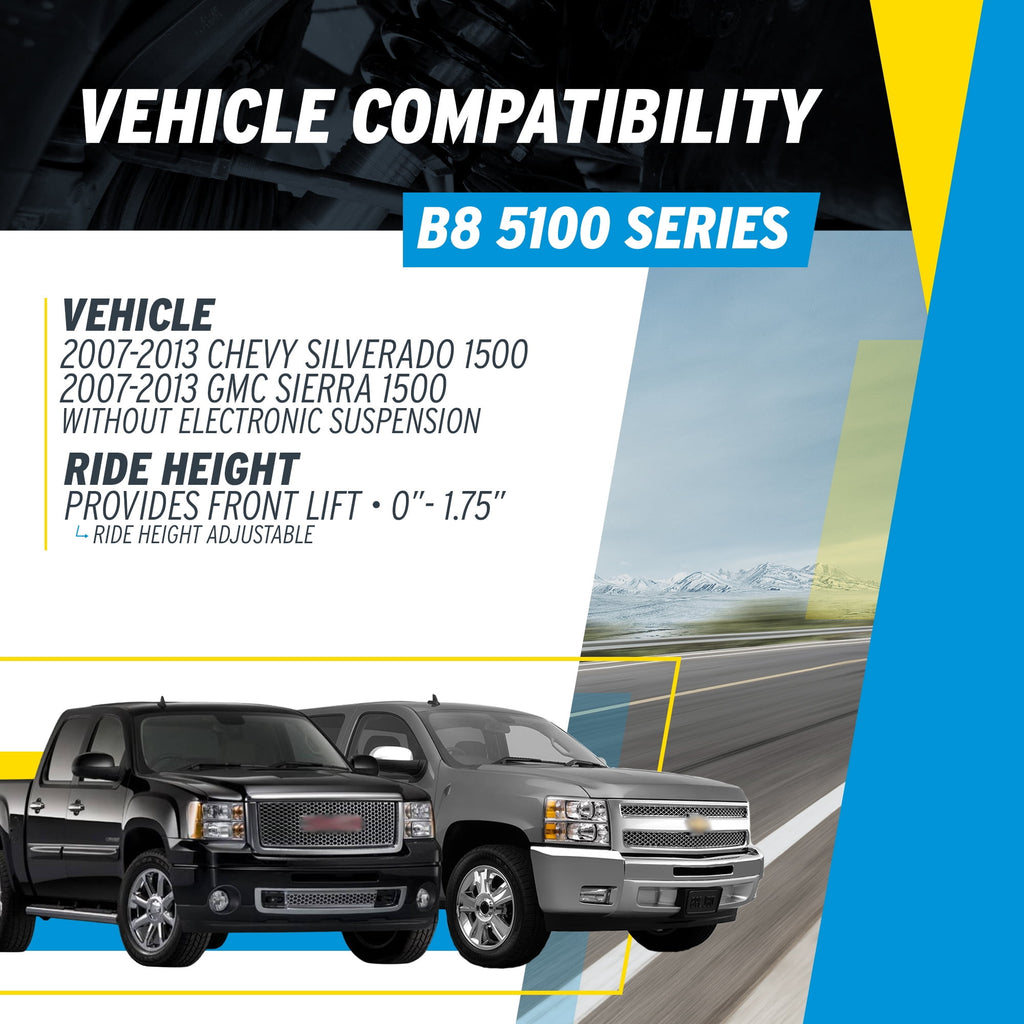 Bilstein Set of Front and Rear B8 5100 Series Shocks Compatible with 2007-2013 Silverado / Sierra 1500 w/o Electronic Suspension with 0-1 Rear Lift