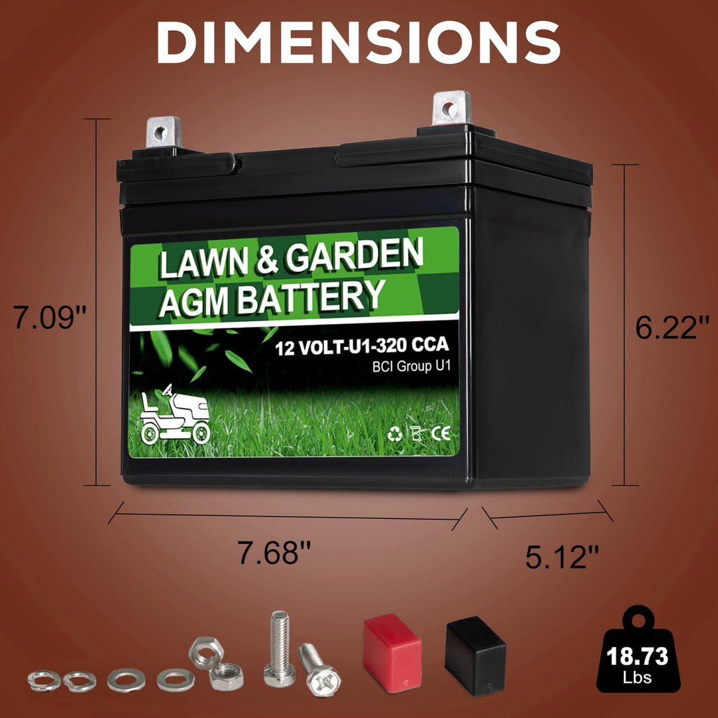 Anlibatt Lawn and Garden AGM Battery, Group Size U1 12 Volt, 350 CCA 33 Amp, Top Post for Lawn Mower/Tractor