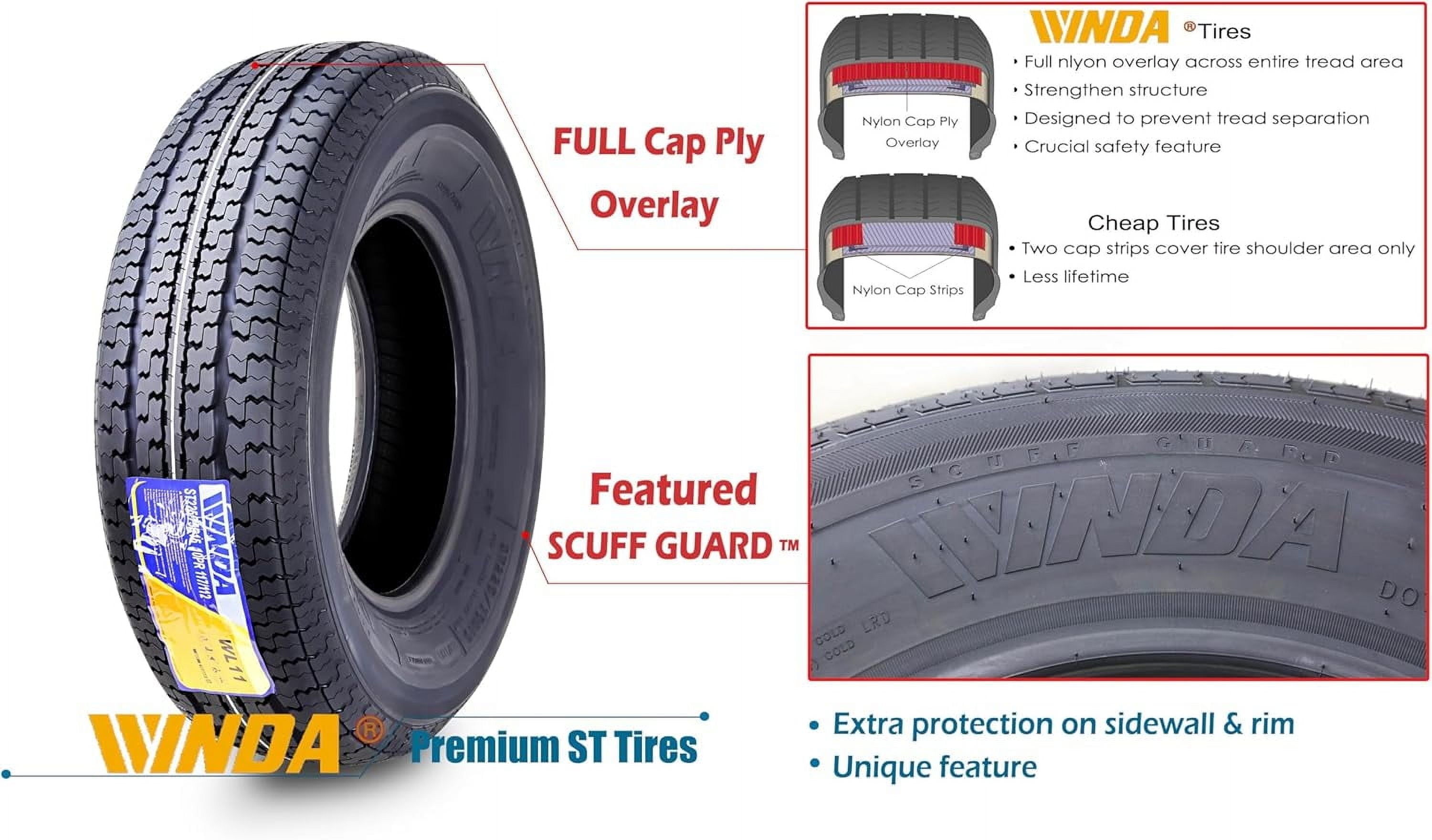 WINDA Premium Trailer Tires ST 205/75R14 8PR Load Range D Steel Belted, Set 4
