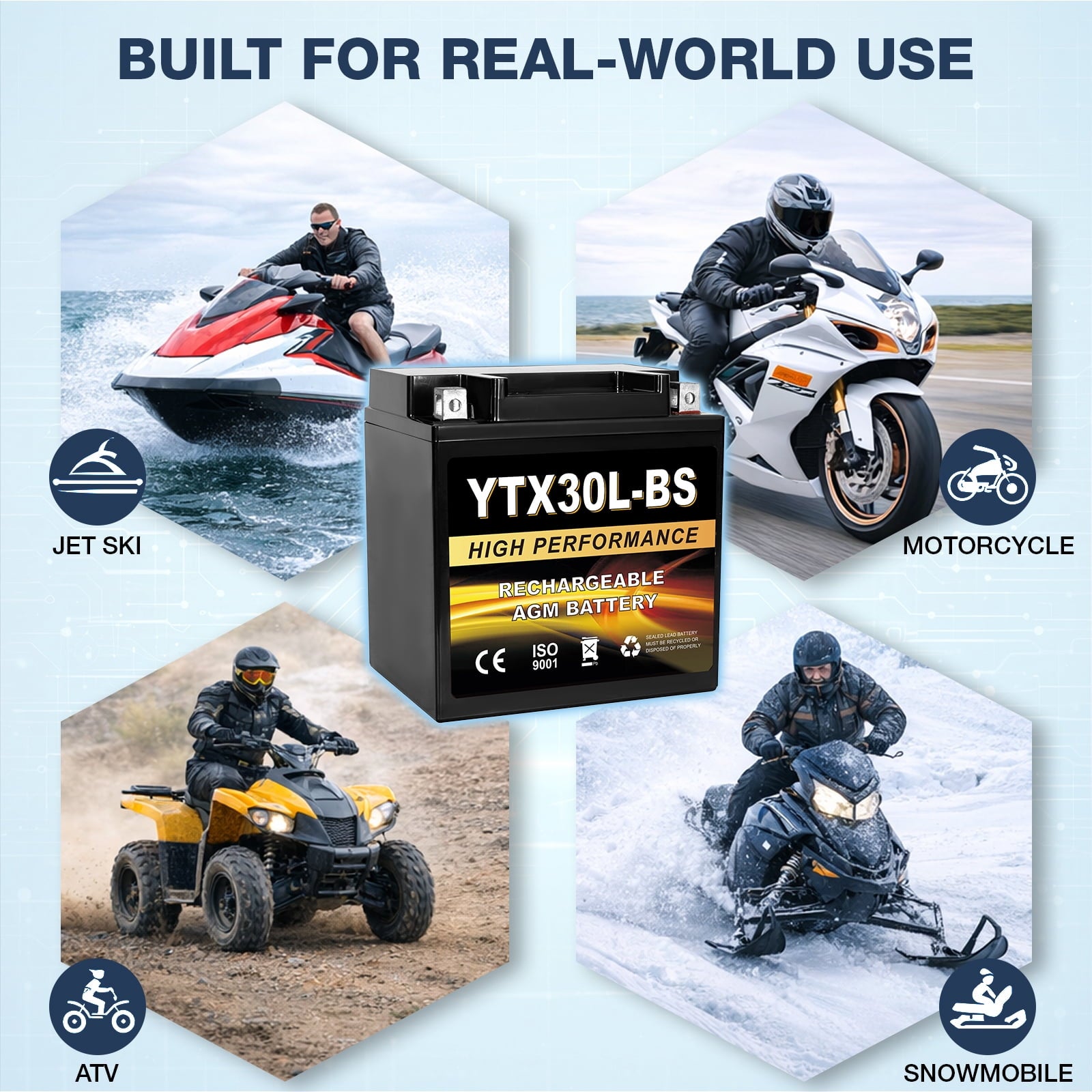 Anlibatt YTX20HL-BS Motorcycle Battery 12V 18Ah 300CCA Rechargeable Sealed Batteries Powersport Replacement for ATV, Scooter, Jet ski, Dirt Bike