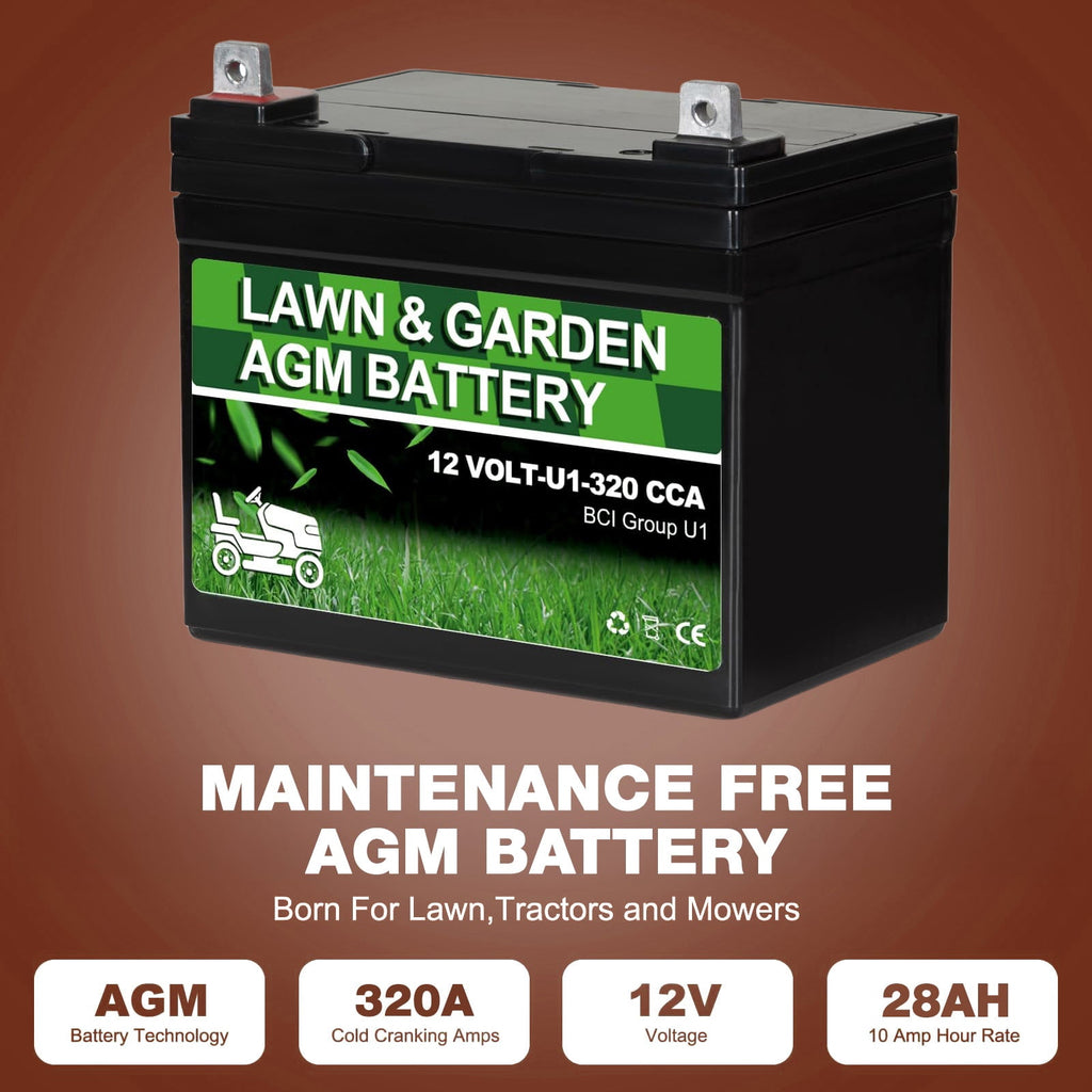 ANLIBATT Lawn Mower Battery AGM Group Size U1 12 Volt 320 CCA BMS Sealed Lead Acid Batteries for John Deere Cub Cadet Garden Tractor Lawnmower