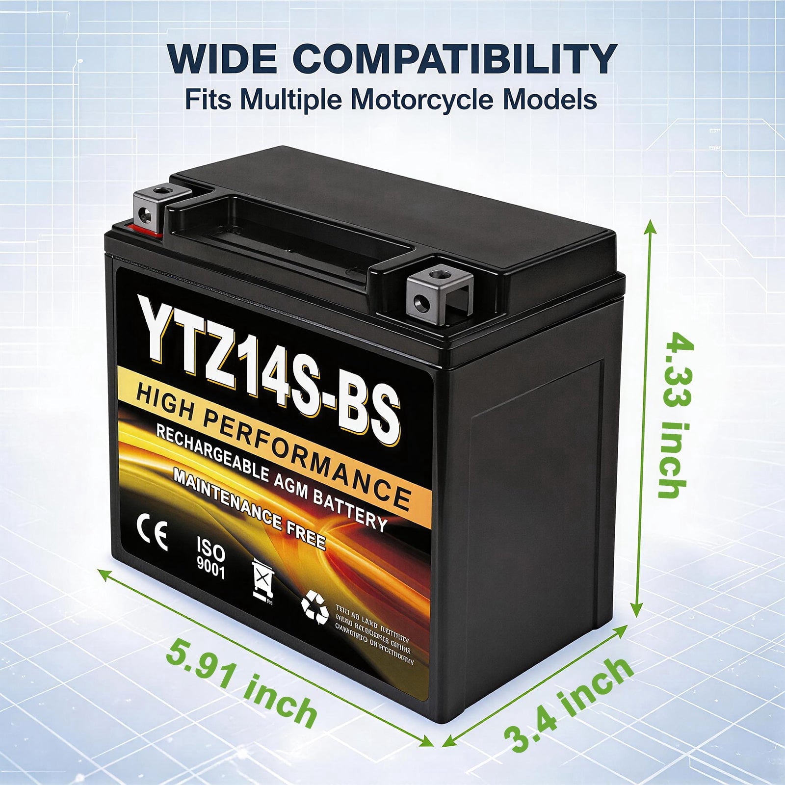 Anlibatt YTX20HL-BS Motorcycle Battery 12V 18Ah 300CCA Rechargeable Sealed Batteries Powersport Replacement for ATV, Scooter, Jet ski, Dirt Bike