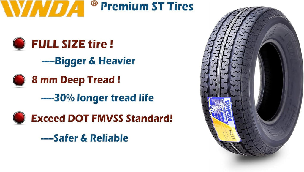 WINDA Premium Trailer Tires ST 205/75R14 8PR Load Range D Steel Belted, Set 4