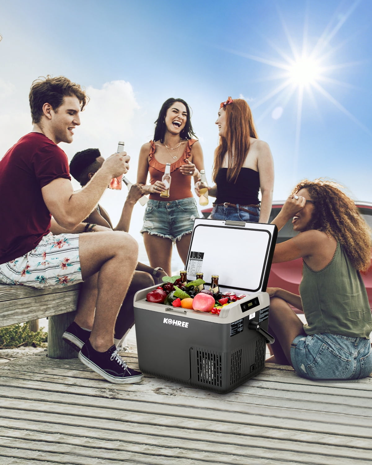 Kohree 53QT (50L) Portable Car Refrigerator Freezer 12V/24V DC Dual Zone Electric Cooler -7°F-50°F with Wheels & Handle for RV, Truck, Boat, Camping, Outdoor