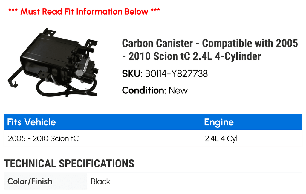 Carbon Canister - Compatible with 2005 - 2010 Scion tC 2.4L 4-Cylinder 2006 2007 2008 2009