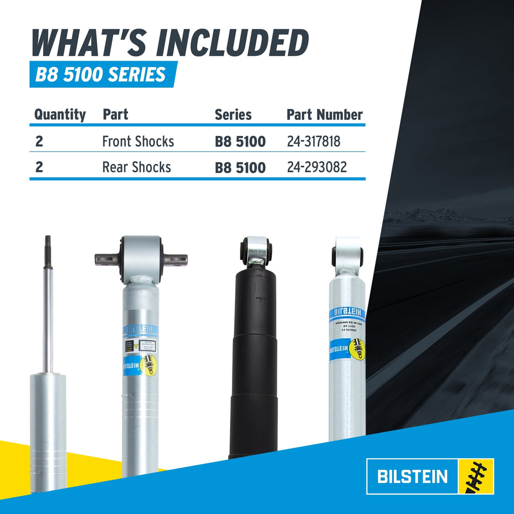 Bilstein Set of Front and Rear B8 5100 Series Shocks Compatible with 2007-2013 Silverado / Sierra 1500 w/o Electronic Suspension with 0-1 Rear Lift