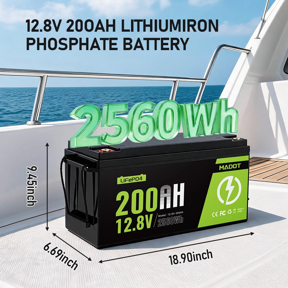 12V 200Ah LiFePO4 Battery 2560Wh Deep Cycle Lithium Battery 200A BMS, 15000+ Cycles, Low-Temp Cutoff Protection, Lithium Battery for RV, Marine, Solar, Off Grid, Backup Power