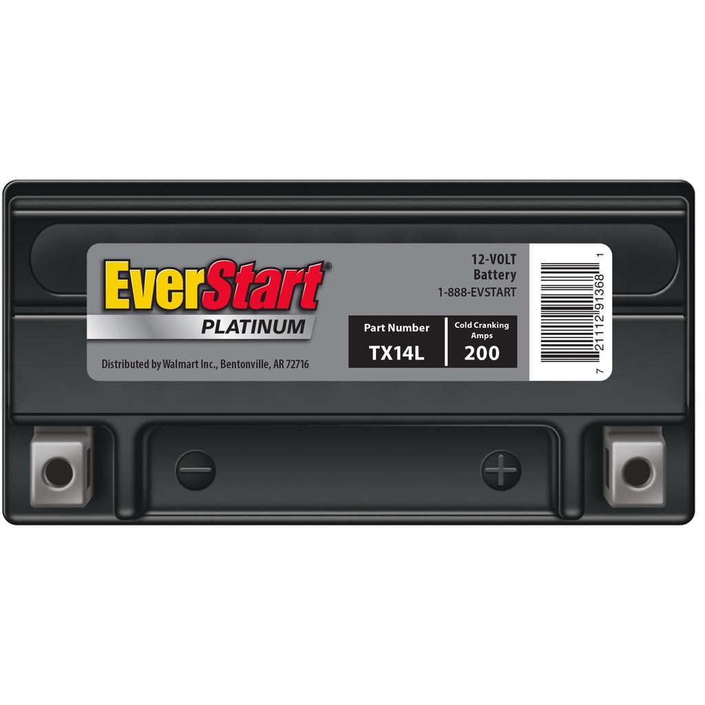 EverStart Platinum AGM Power Sport Battery, Group Size TX14L 12 Volt, 200 CCA