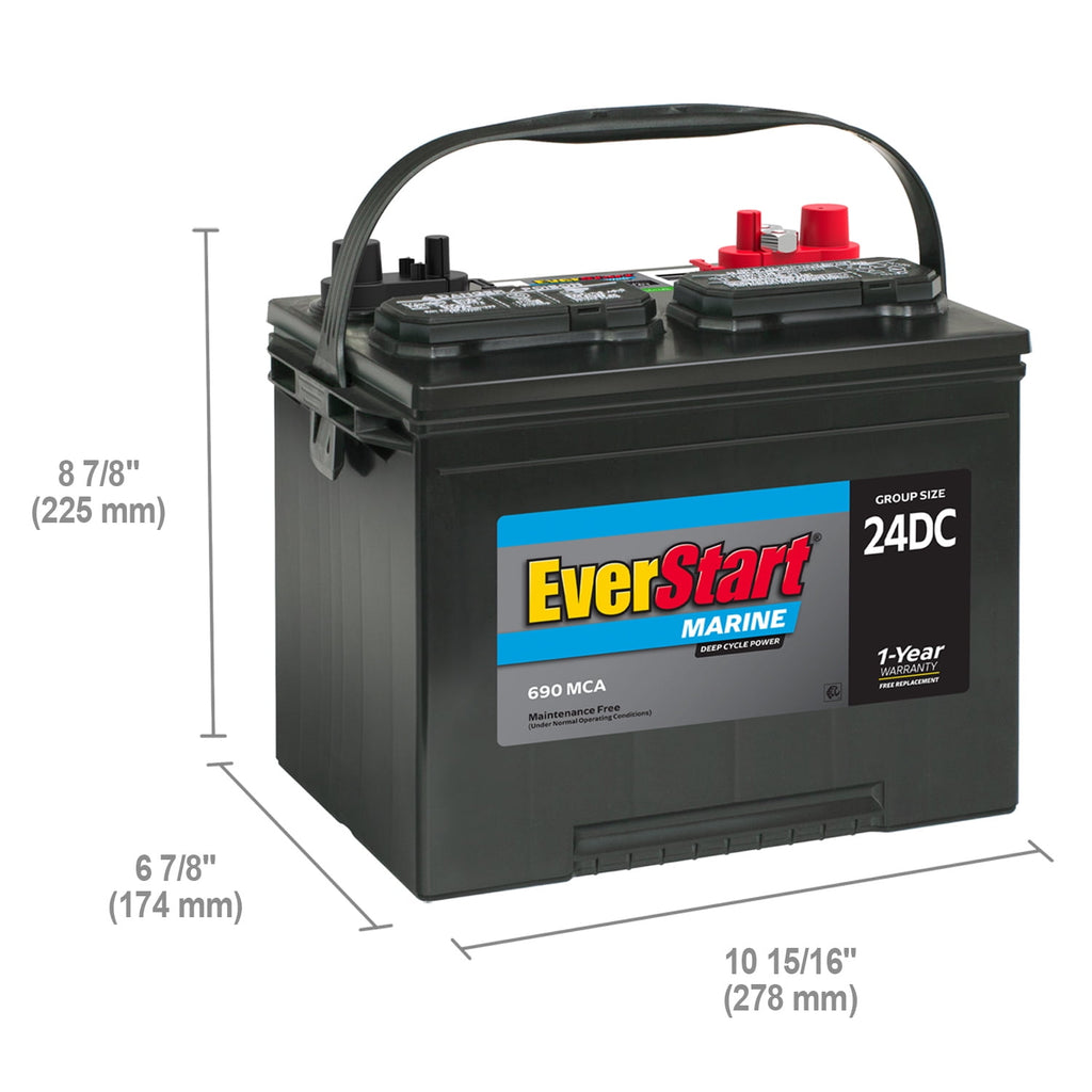(2 pack) EverStart Lead Acid Marine & RV Deep Cycle Battery, Group Size 24DC 12 Volt, 690 MCA*
