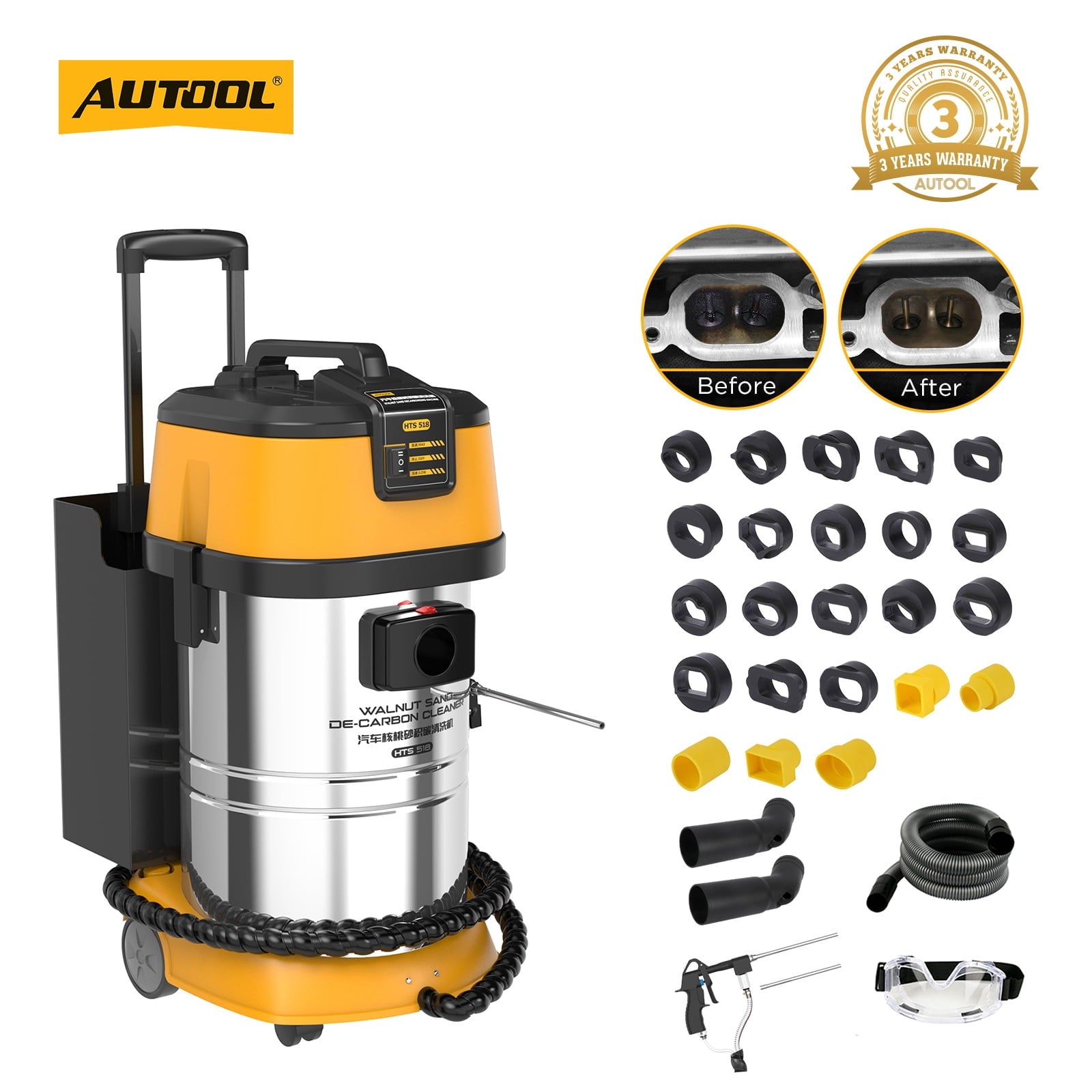 Autool HTS558 Walnut Blaster, 1200W Engine Intake Valve Carbon Cleaner, 13L Capacity with Extension Nozzle & Built-in Filter