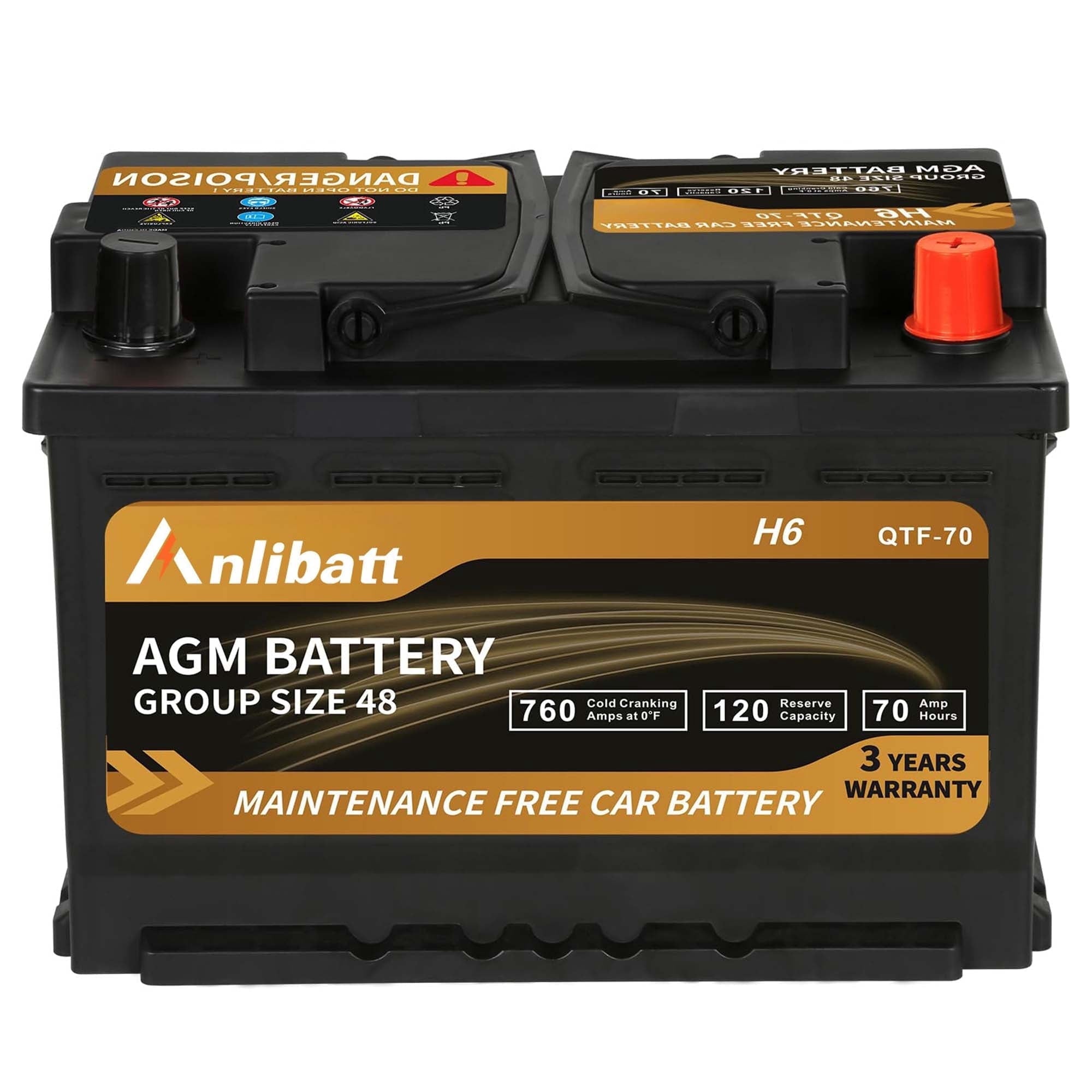 Anlibatt Platinum AGM Group 49 Battery, 12 Volt Rechargeable Automotive Batteries for Car, H8 900CCA 95Ah 160RC