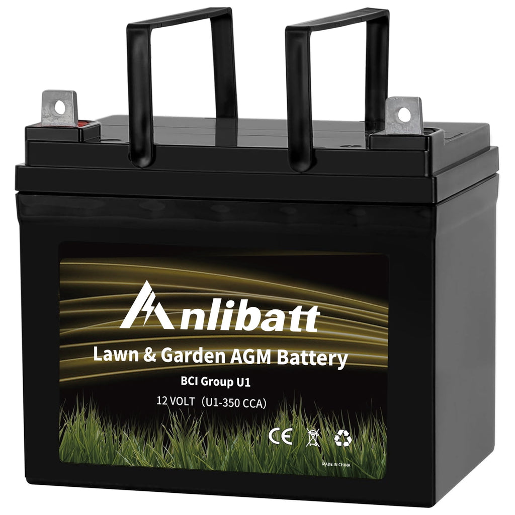 ANLIBATT Lawn Mower Battery AGM Group Size U1 12 Volt 320 CCA BMS Sealed Lead Acid Batteries for John Deere Cub Cadet Garden Tractor Lawnmower