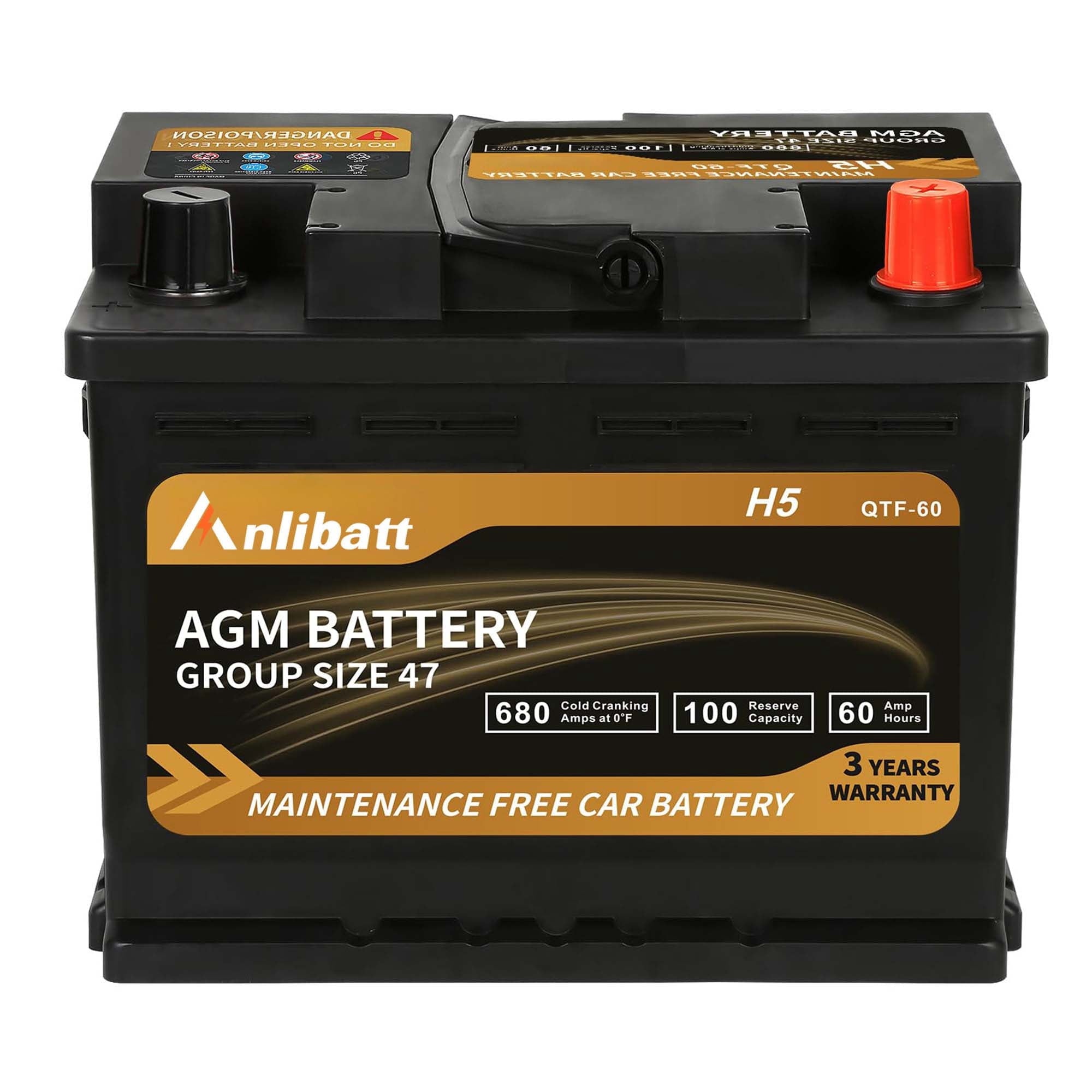 Anlibatt Car AGM Battery Group Size 48 H6 Start Stop Battery 12V 70Ah 760CCA Maintenance Free Rechargeable