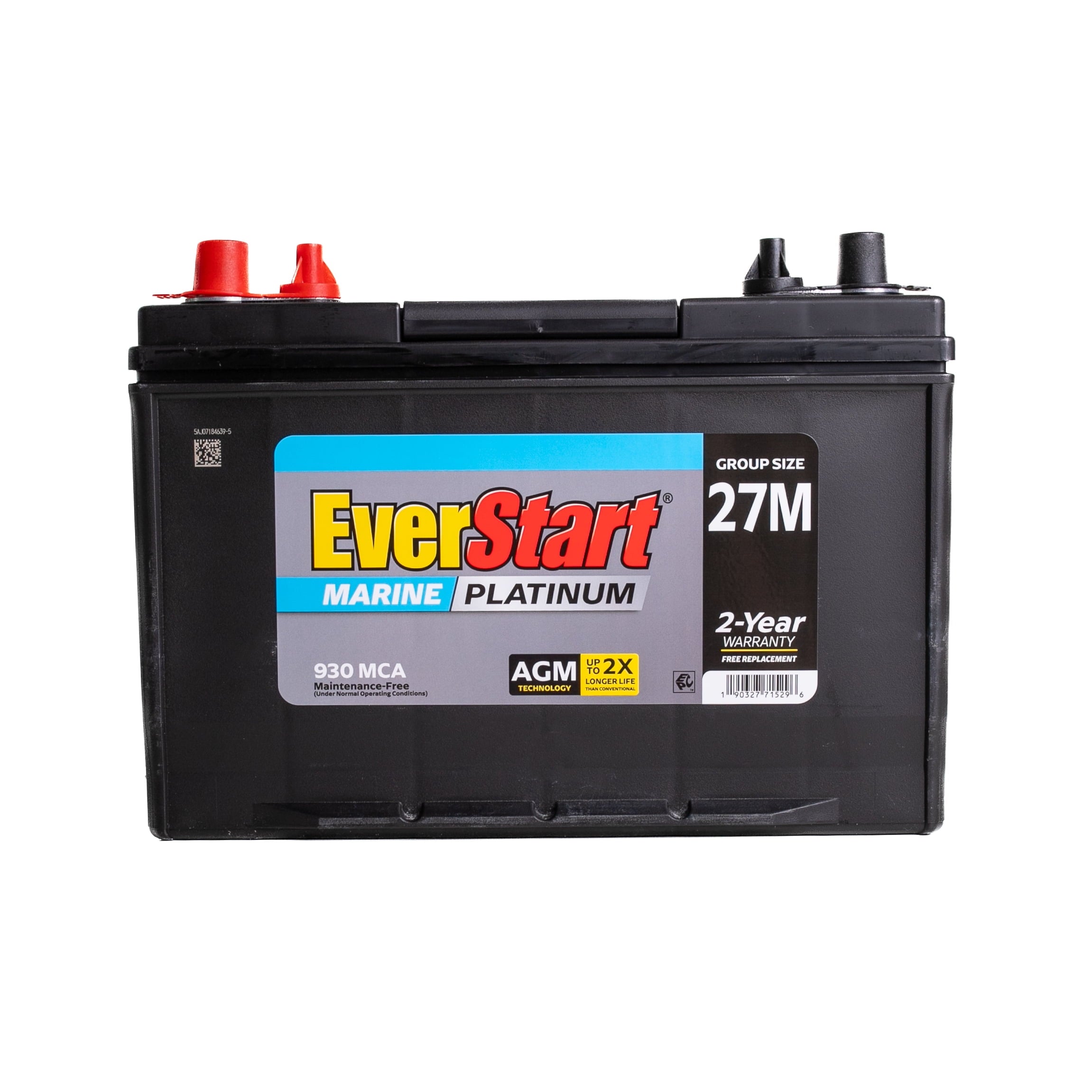 EverStart Platinum AGM Marine Deep Cycle Battery, Group 27M, 930 MCA, 175 RC, 12V, Vehicle Batteries