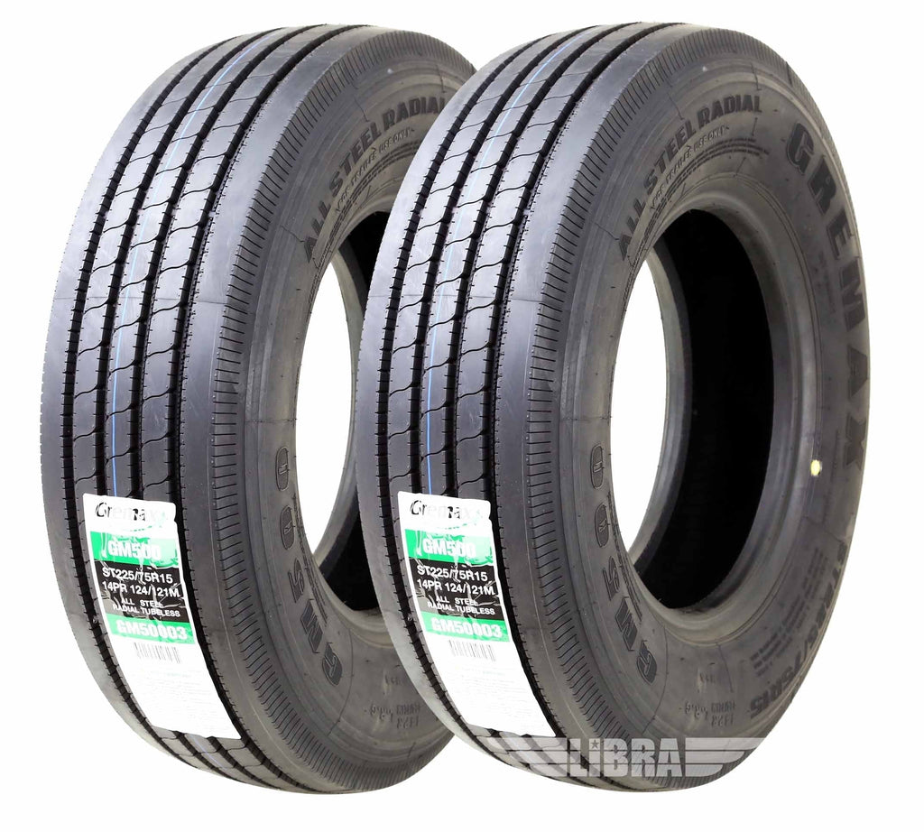 Gremax Heavy Duty All Steel Trailer Tires ST 225/75R15 14 Ply 124/121M 11150, Set 2