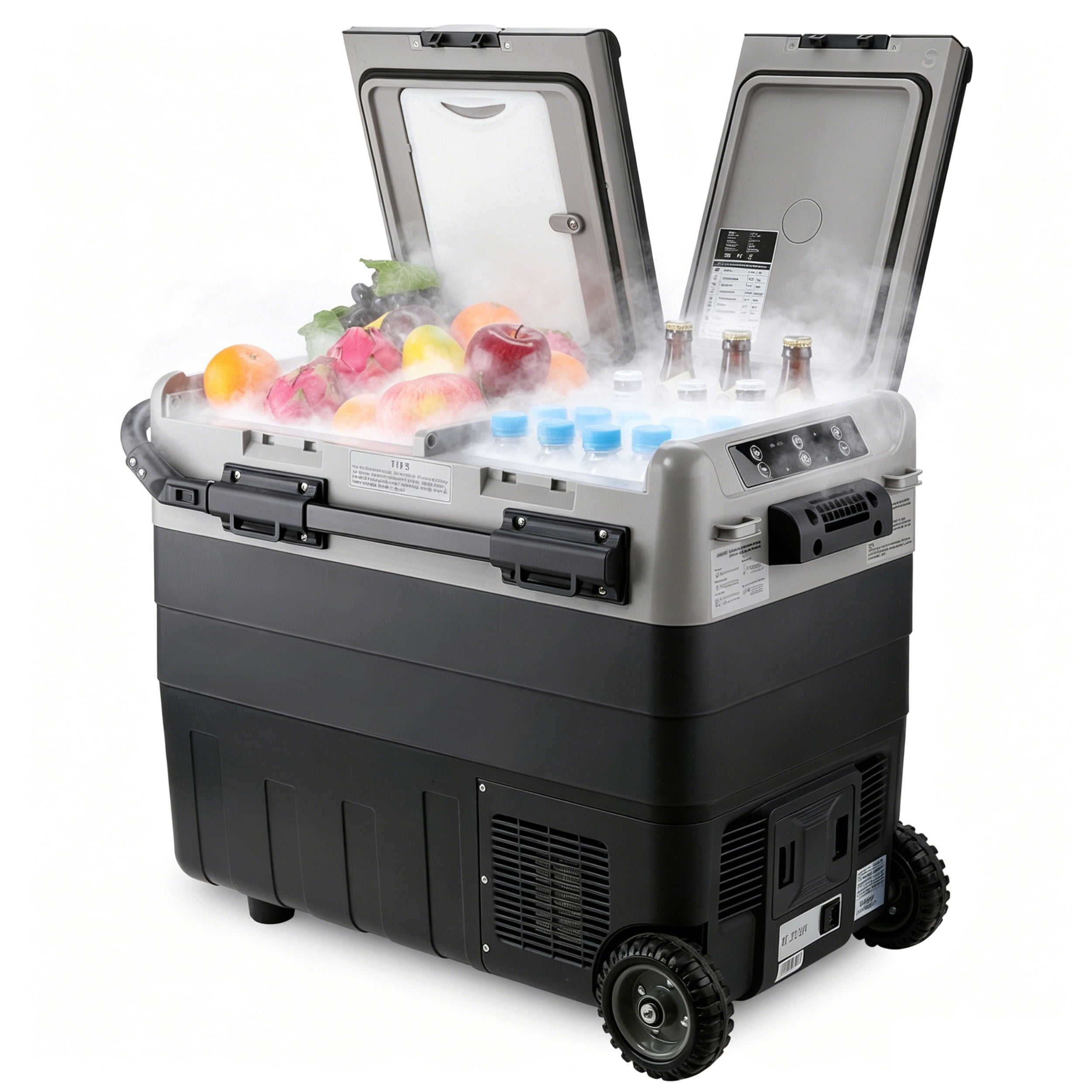 Kohree 53QT (50L) Portable Car Refrigerator Freezer 12V/24V DC Dual Zone Electric Cooler -7°F-50°F with Wheels & Handle for RV, Truck, Boat, Camping, Outdoor