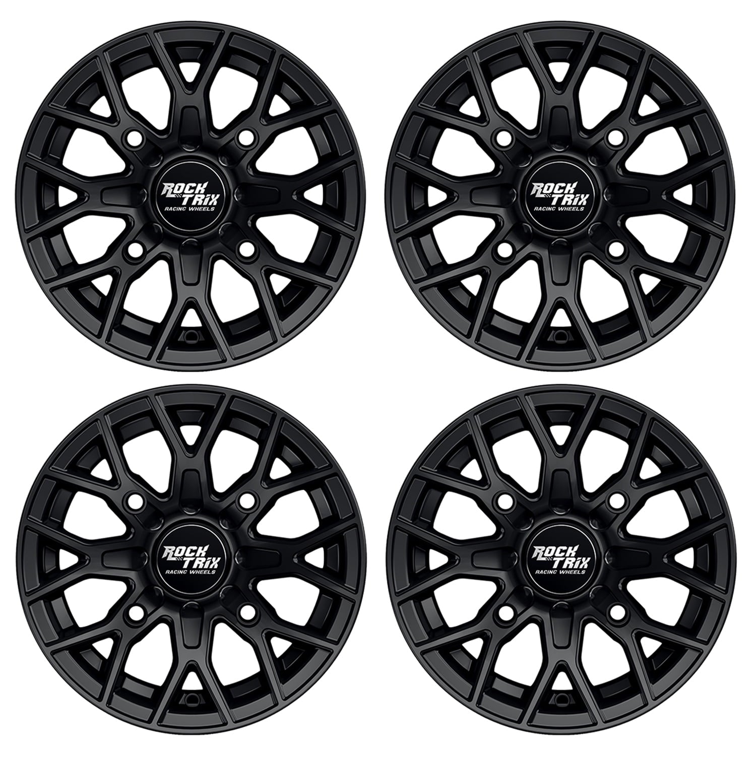 RockTrix RT104 4pc 14in ATV Wheels 4x110 Rims, 14x7, 5+2 Offset, For ATV UTV with IRS (Independent Rear Suspension), Compatible with Honda Kawasaki Yamaha Suzuki 4/110 (Set of 4)