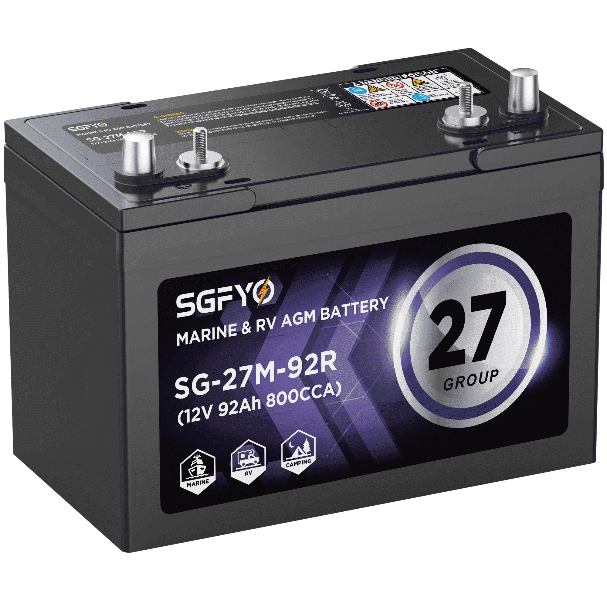 SGFYO Group Size 31M Dual Purpose Marine Battery,12V 105Ah 825CCA 200RC AGM Starter and Deep Cycle RV & Boat Batteries