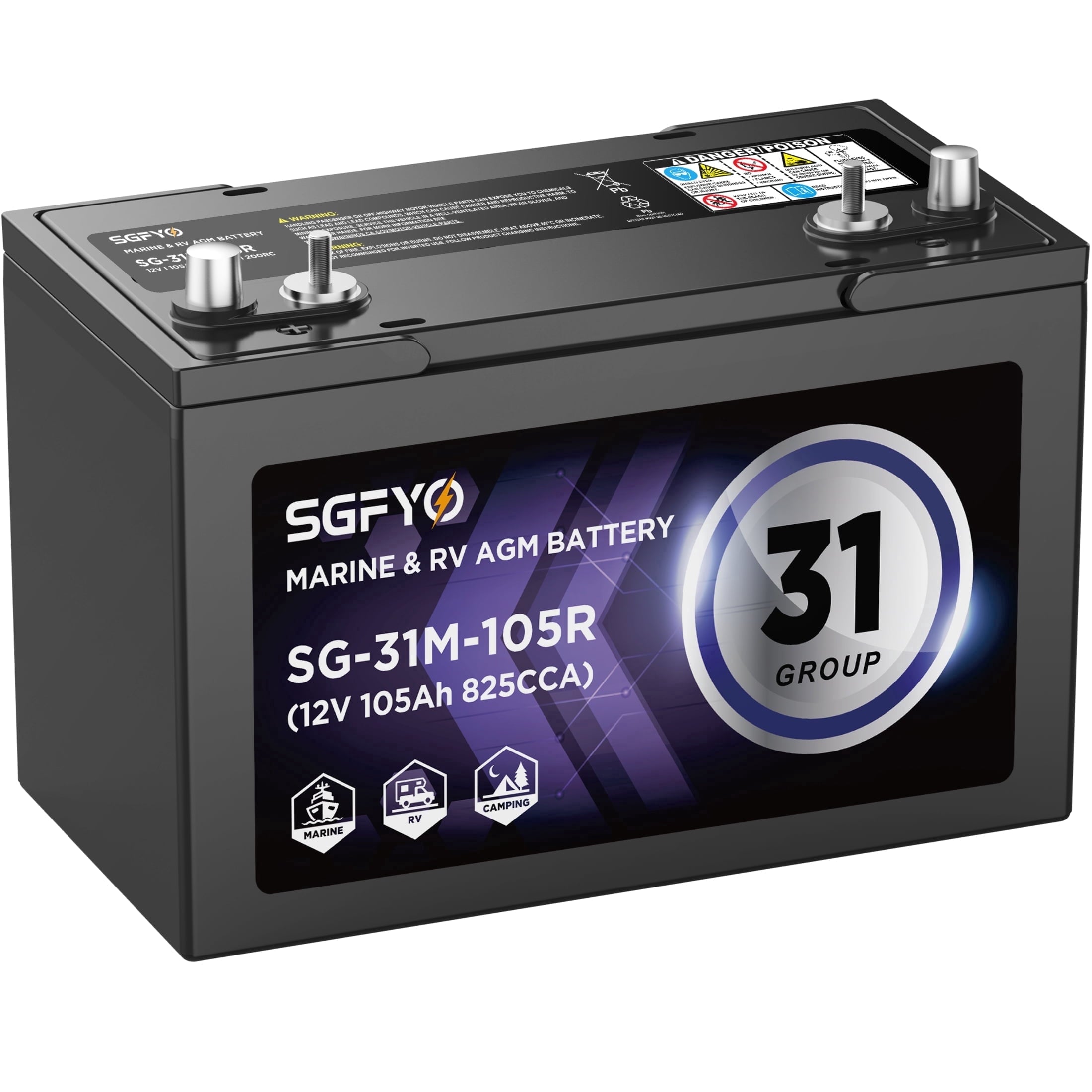SGFYO Group Size 24M Dual Purpose Marine Battery,12V 79Ah 550CCA 150RC AGM Starter and Deep Cycle RV & Boat Batteries