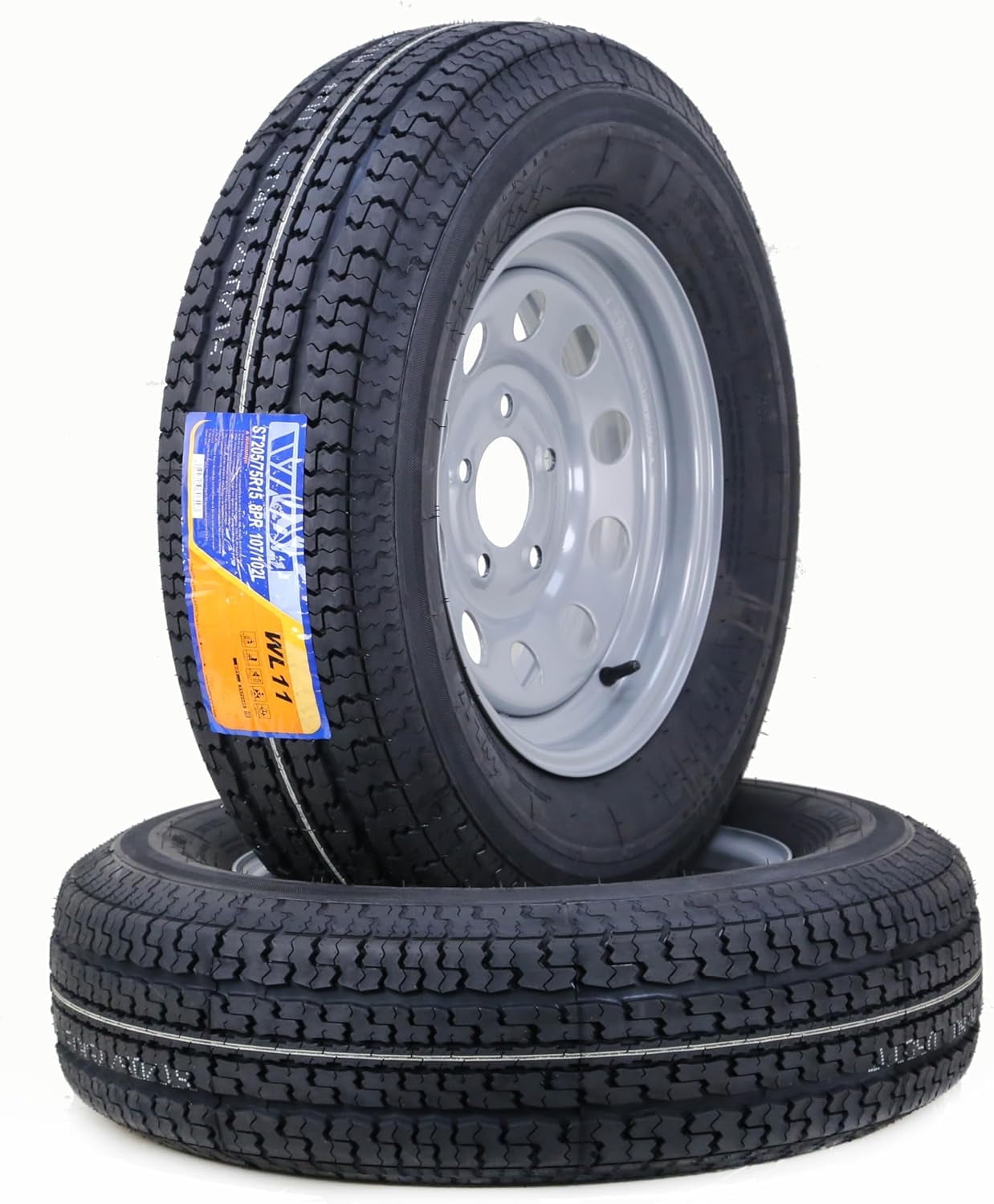 Winda Trailer Tire Wheel Assembly ST205/75R15 8-Ply D 107L 5 Lug on 5 PCD Silver Mod Rim, SET 2