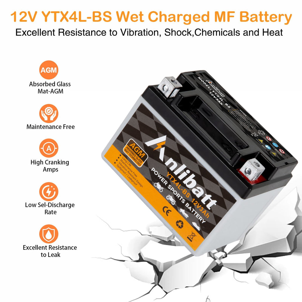 Anlibatt YTX20HL-BS Motorcycle Battery 12V 18Ah 300CCA Rechargeable Sealed Batteries Powersport Replacement for ATV, Scooter, Jet ski, Dirt Bike