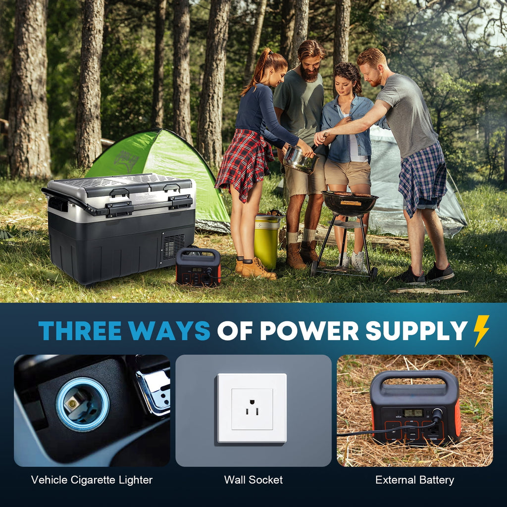 Kohree 53QT (50L) Portable Car Refrigerator Freezer 12V/24V DC Dual Zone Electric Cooler -7°F-50°F with Wheels & Handle for RV, Truck, Boat, Camping, Outdoor