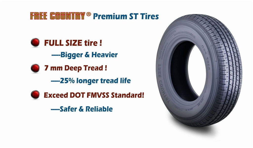 FREE COUNTRY Trailer Tire Wheel Assembly ST205/75R15 10-Ply E 110M Heavy Duty 2400lbs w/ 5 Lug on 4.5 PCD White Spoke Rim ,SET 2