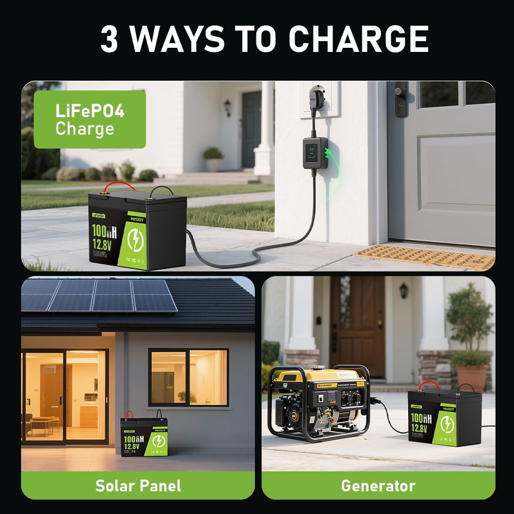 12V 100Ah LiFePO4 Lithium Battery, BCI Group 24 Deep Cycle Solar Battery with Low-Temp Protection, 100A BMS, 1280Wh, 15000 Cycles for RV, Marine, Trolling Motor,, Solar Use