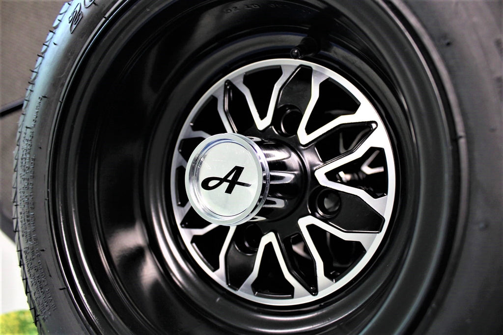 (New) Antego 205/50-10 with 10x7 Fusion Glossy Black Wheels for Golf Cart (Set of 4)