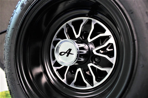 (New) Antego 205/50-10 with 10x7 Fusion Glossy Black Wheels for Golf Cart (Set of 4)