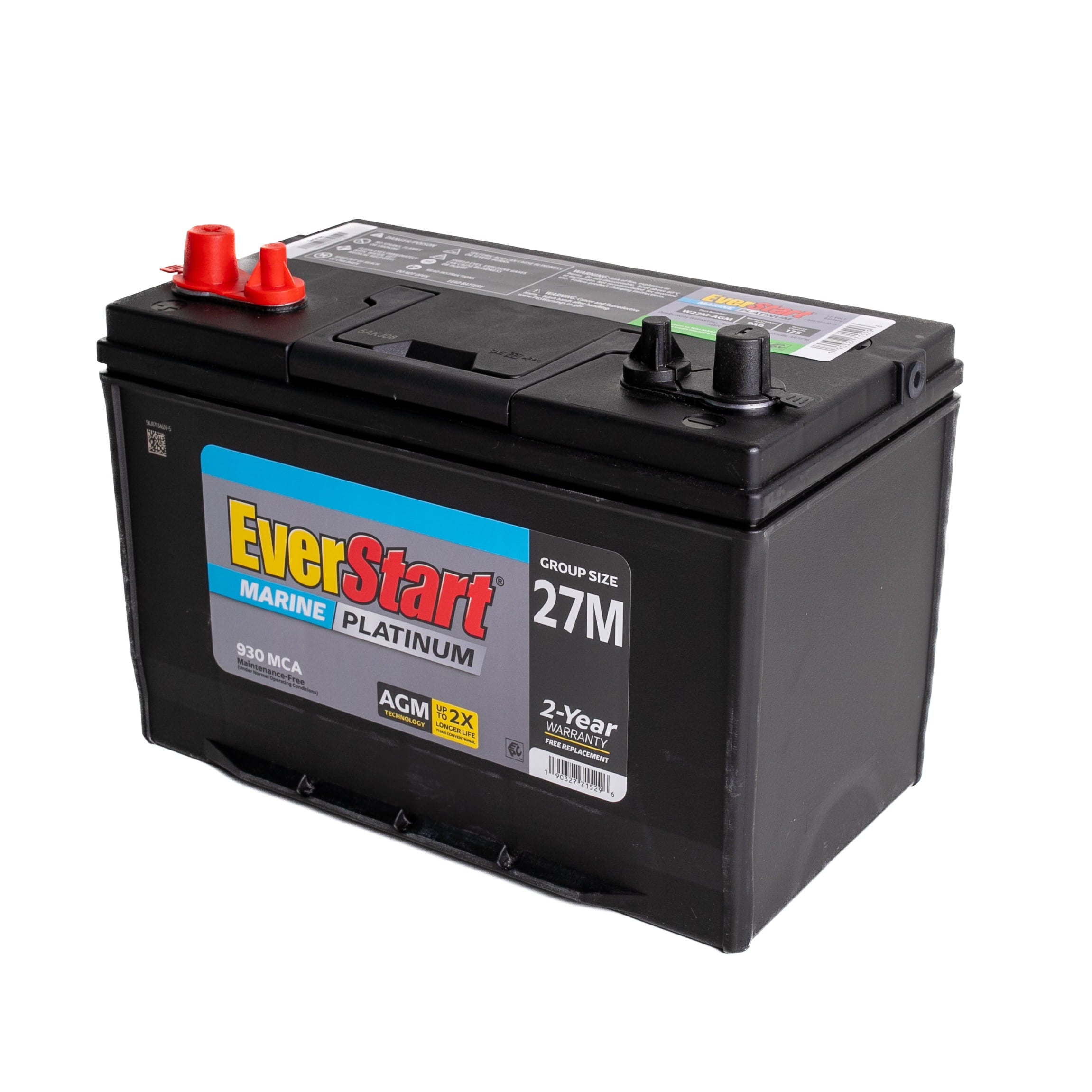 EverStart Platinum AGM Marine Deep Cycle Battery, Group 27M, 930 MCA, 175 RC, 12V, Vehicle Batteries