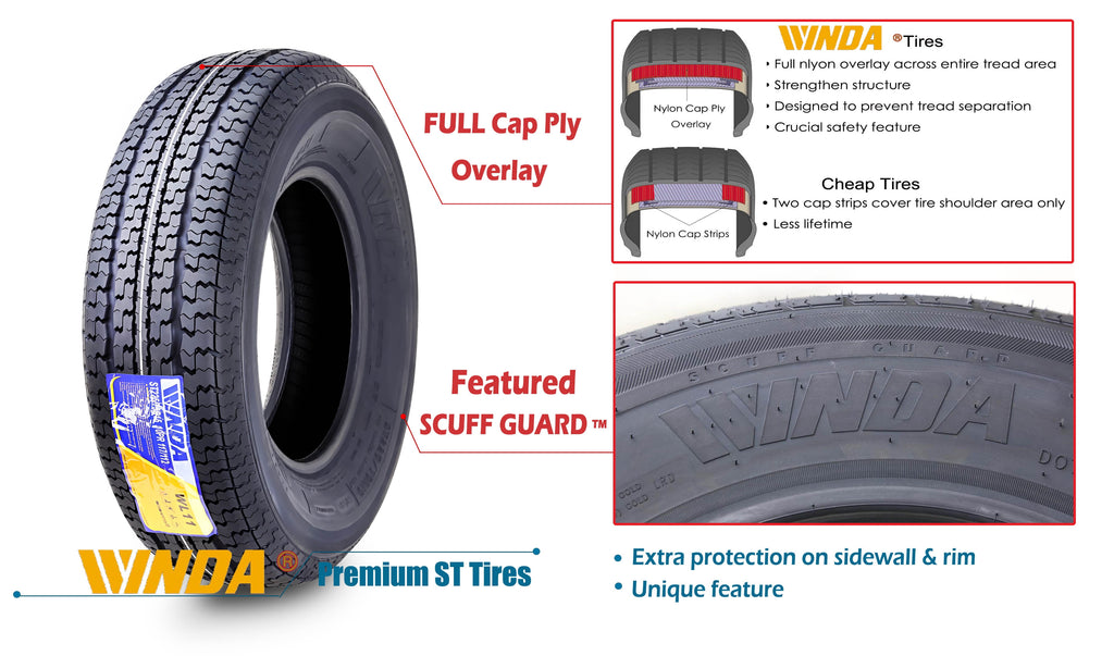 Winda Trailer Tire Wheel Assembly ST205/75R15 8-Ply D 107L 5 Lug on 5 PCD Silver Mod Rim, SET 2